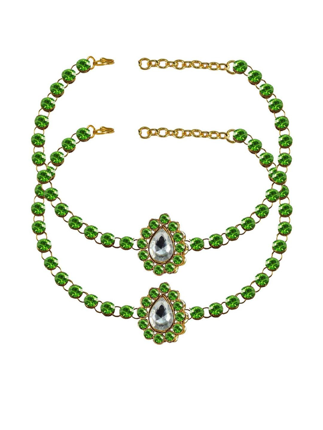 Vidhya Kangan Green Stone Stud-Gold Plated Brass Anklet