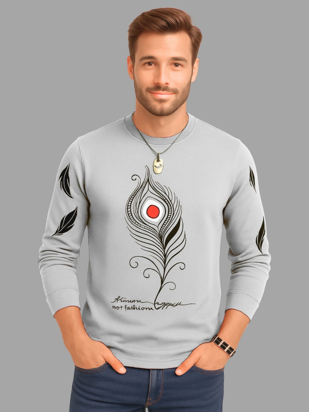 ATLANS Men Printed Round Neck Slim Fit Cotton T-shirt
