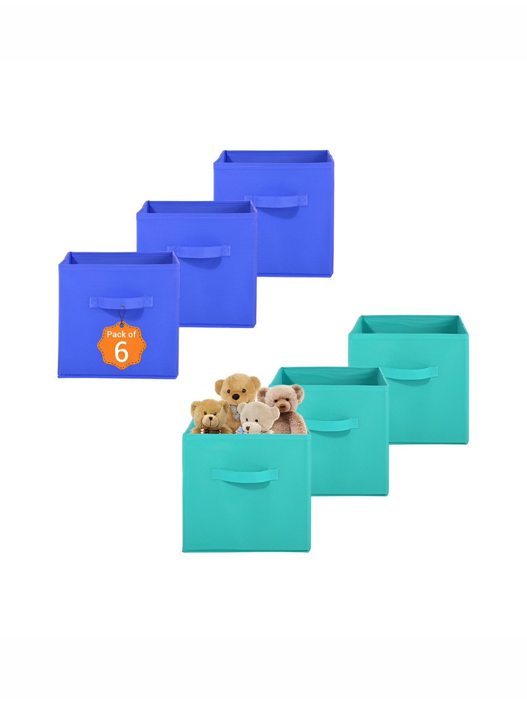 Aura Set of 6 Green & Blue Non-Woven Wardrobe Cloth Organiser Folding Storage Toy Box