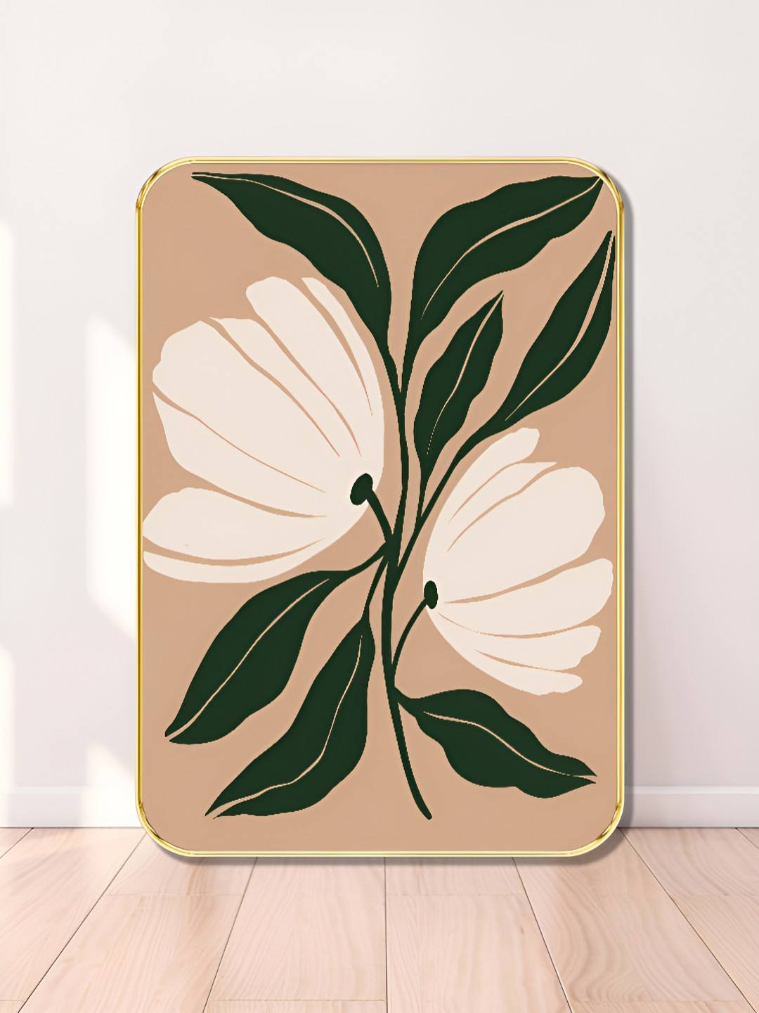 SAF Beige & White Botanical Flowers and Leaves Wooden Wall Art