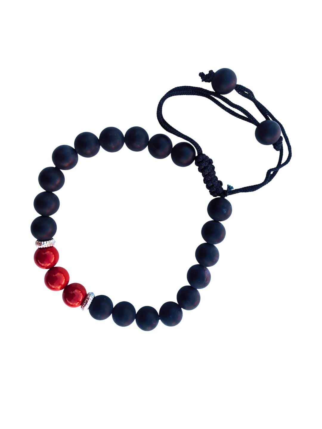 Apnisanskriti Unisex Black Onyx Matt Red Jasper Stone Bracelet