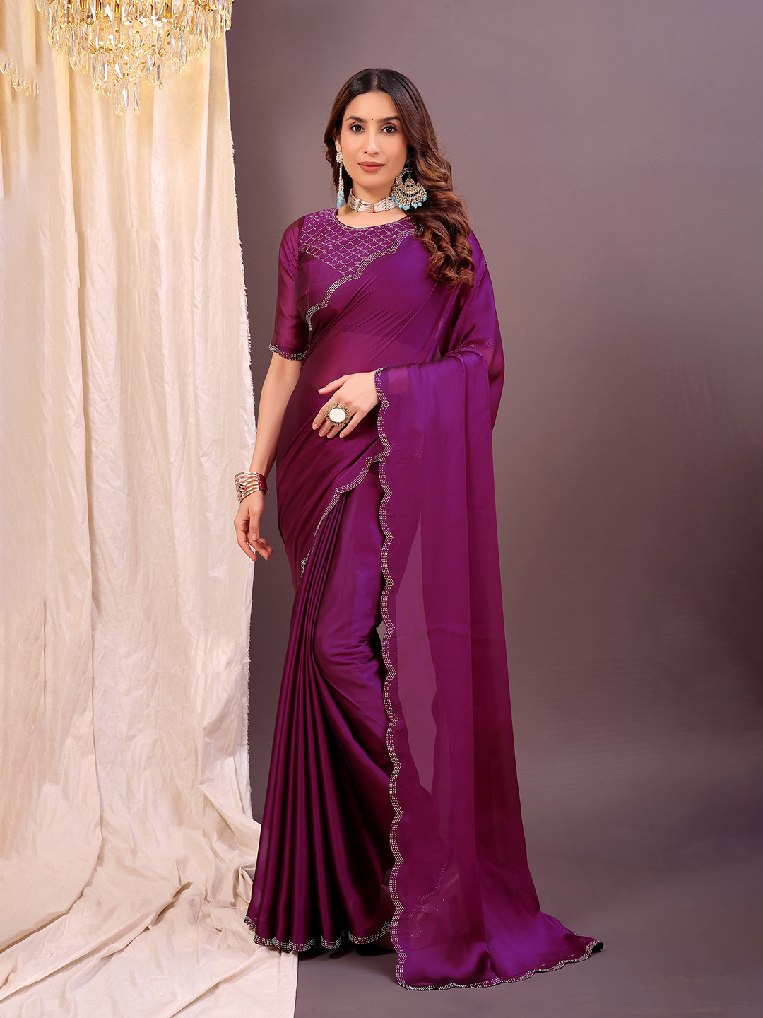 KALINI Purple Art Silk Embellished Sarees