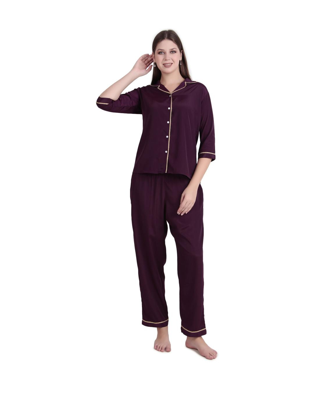 WOEMUR Women Purple Satin Night suits