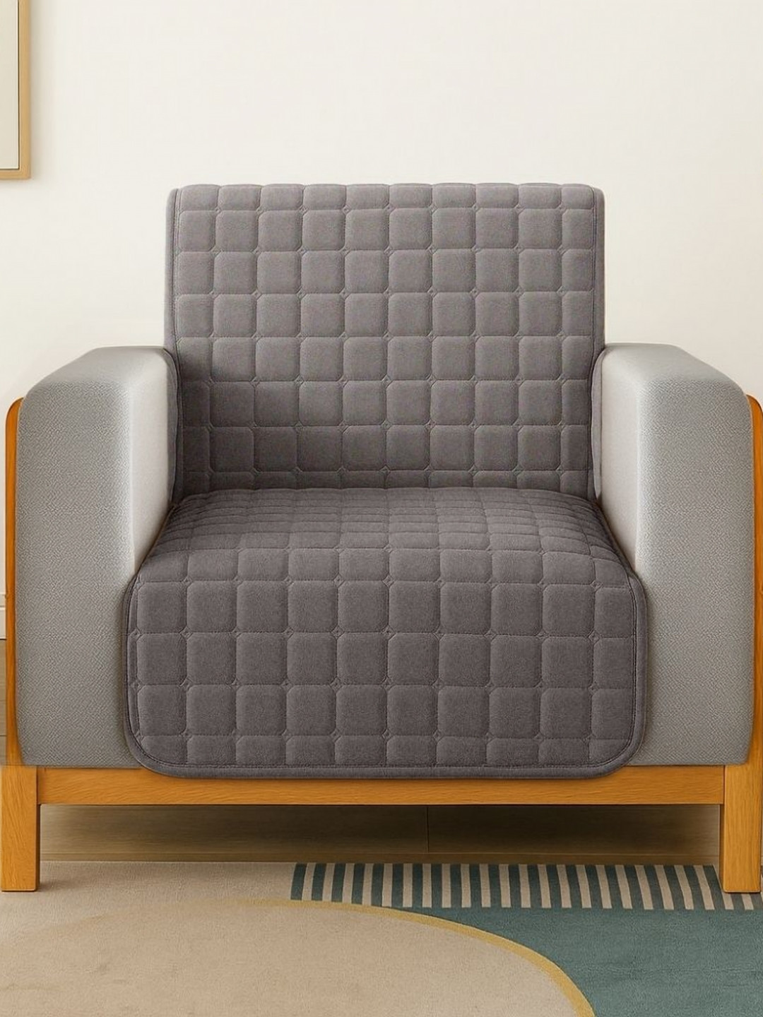 Stylista Grey Polyester Sofa Cover With Arms