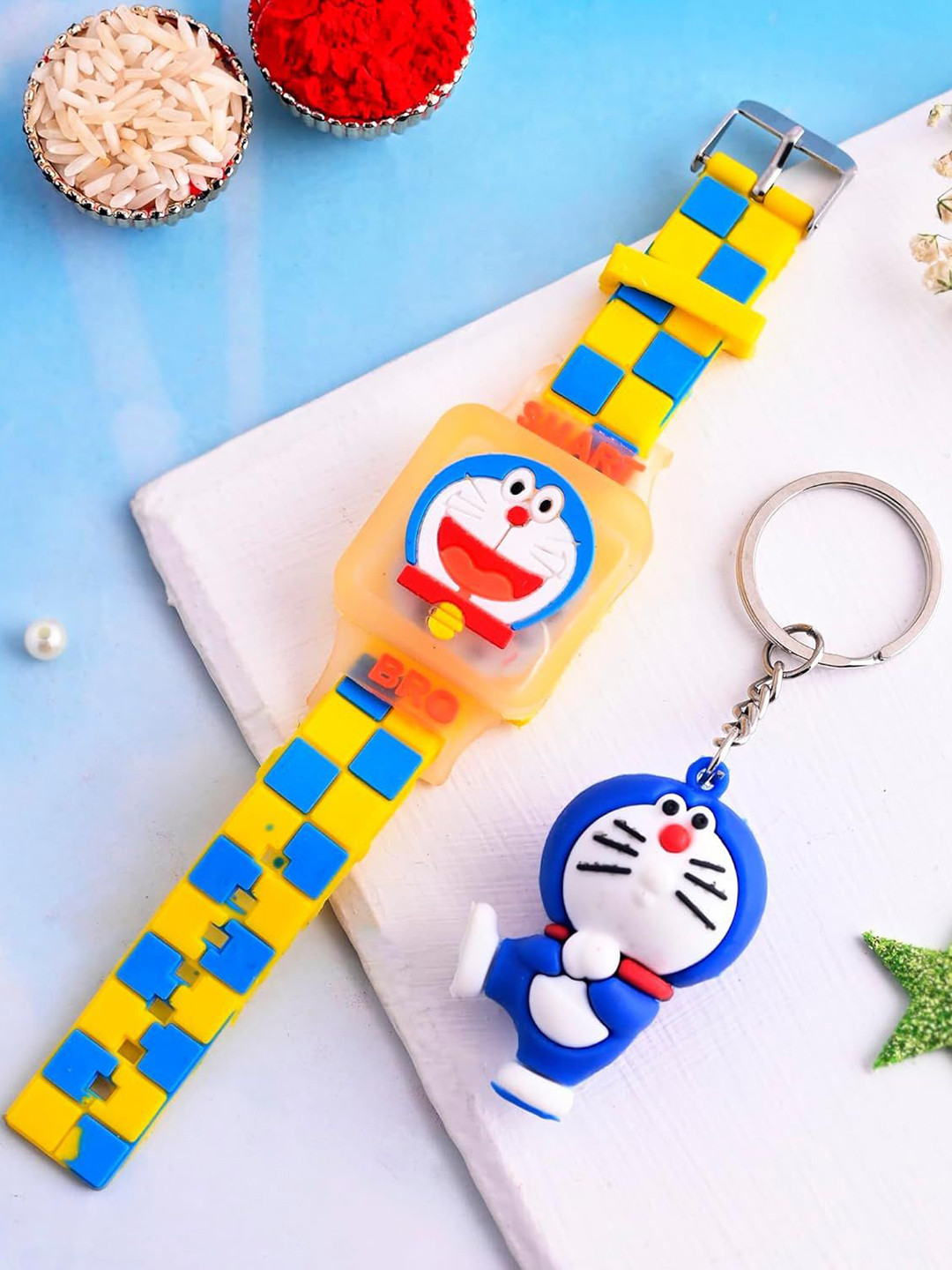 Ascension Kids Cute Cartoon Character Wraparound Rakhi With Key Chain & Roli Tilak