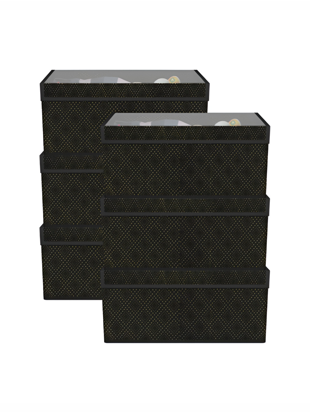 Aura Set of 6 Black Storage Box Foldable Wardrobe Organiser with Transparent Lid