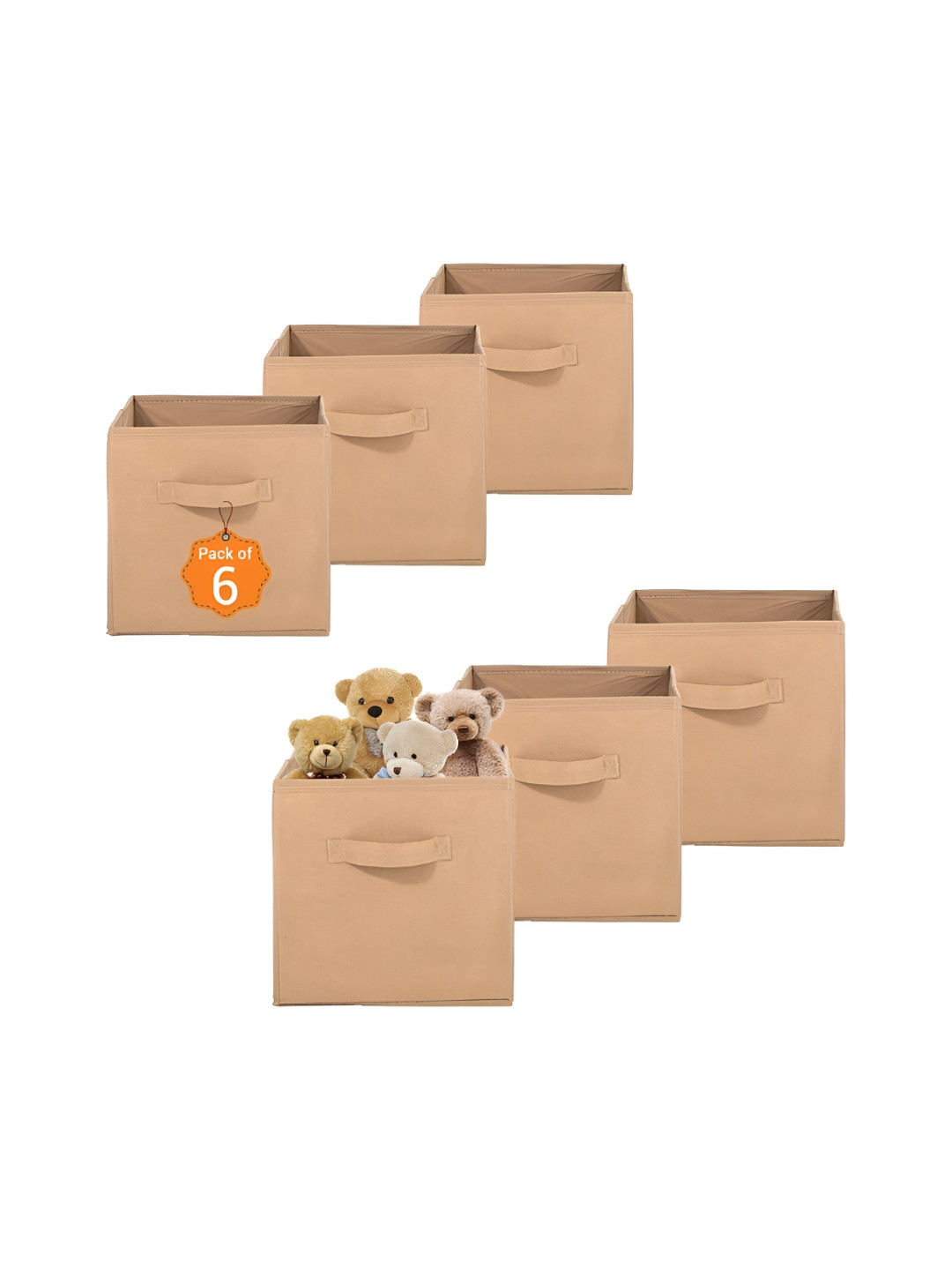Aura 6 Pcs Beige Non-Woven Wardrobe Cloth Organiser Folding Storage Box
