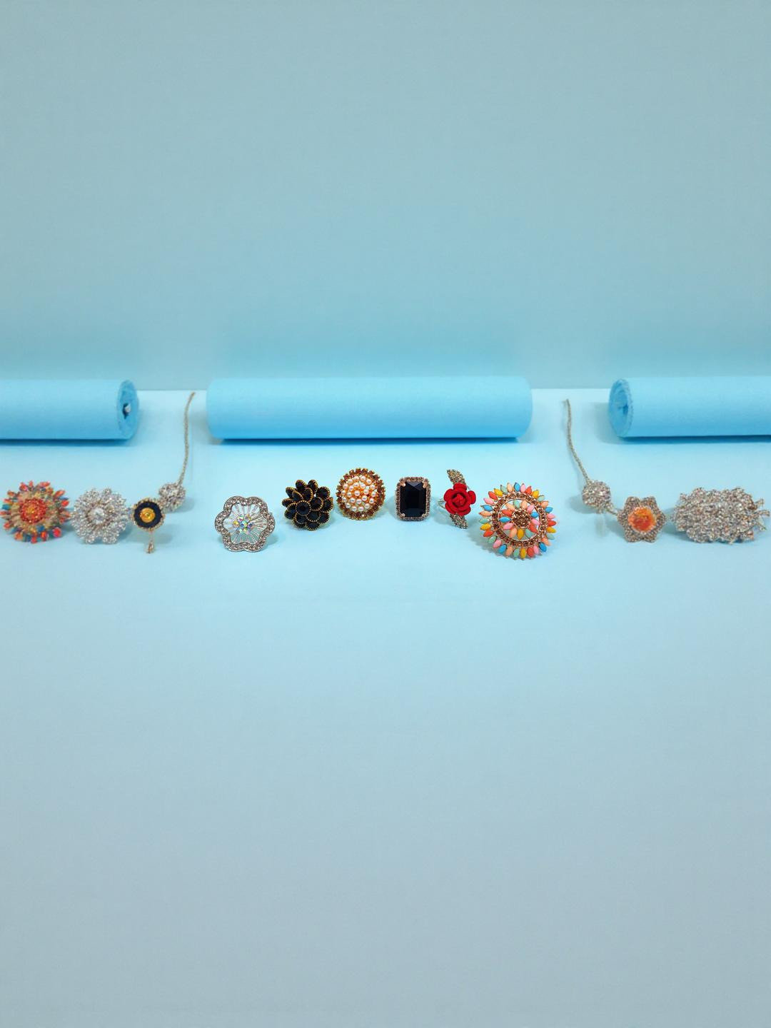 DIVYANSHI COLLECTION Set Of 6 American Diamond Studded Finger Rings