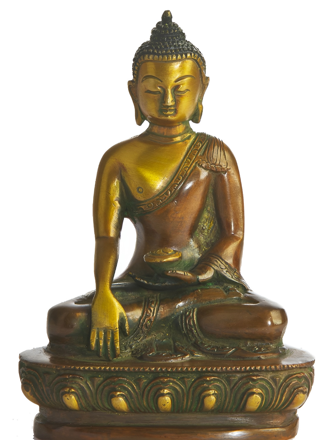 Exotic India Double Chola Gold-Toned & Brown Buddha Brass Idol Showpiece