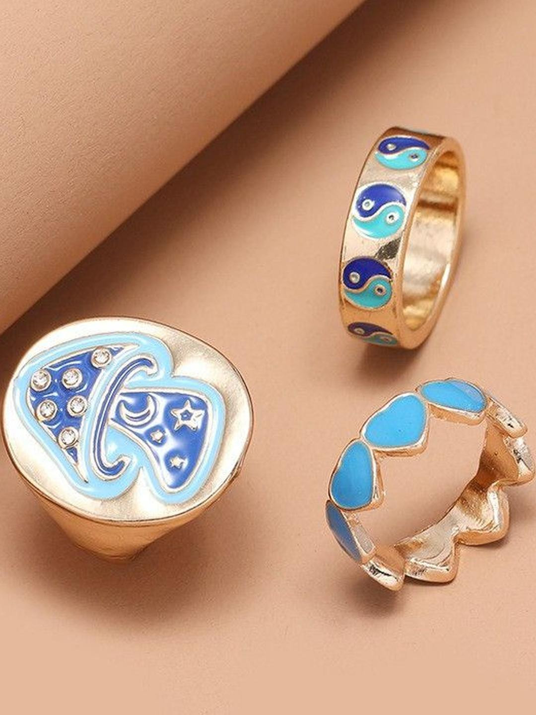 Arzonai Set of 3 Mushroom Heart-Shaped Metal Ring