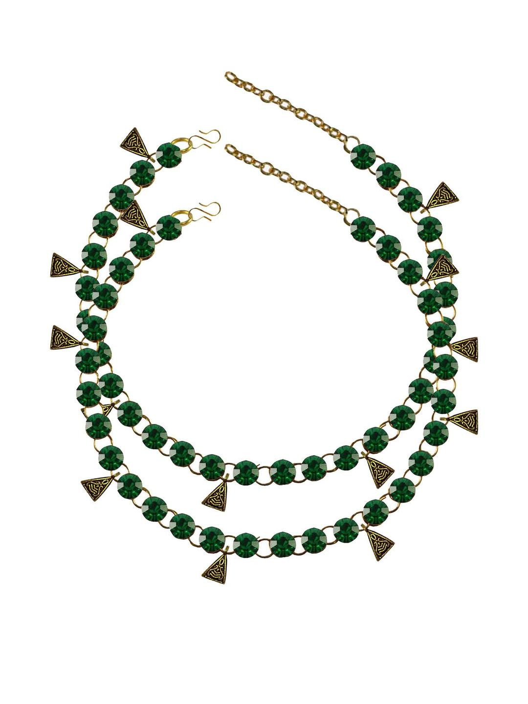 Vidhya Kangan Dark Green Stone Stud-Gold Plated Brass Anklet
