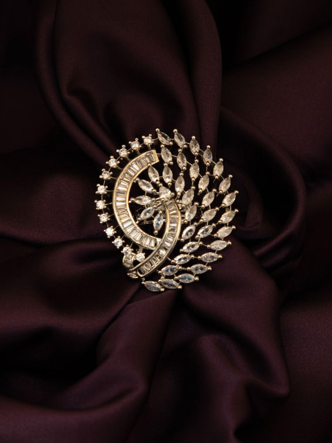 LA FILLE D'OR Silver-Plated Cubic Zirconia Studded Adjustable Finger Ring