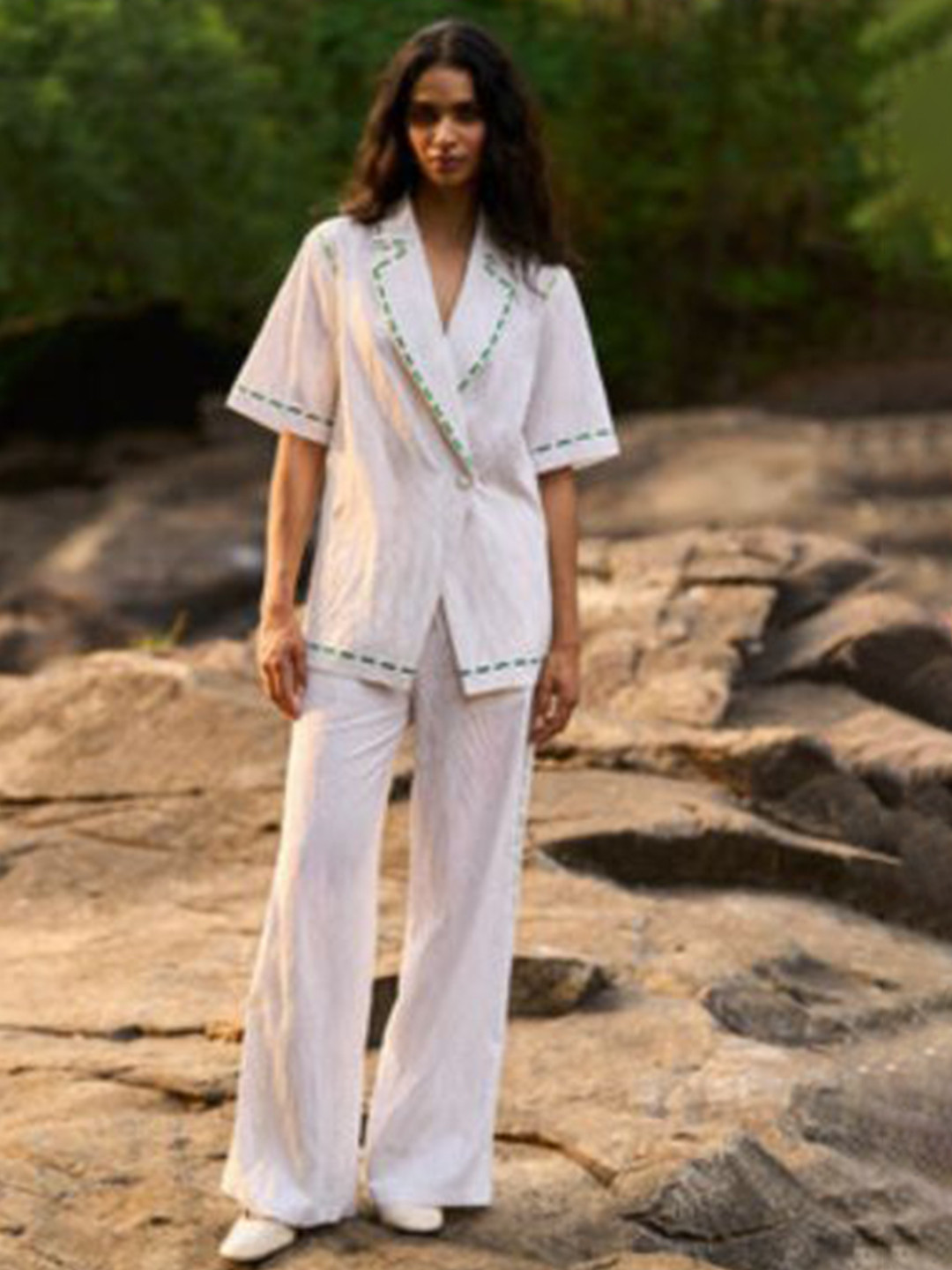 Dash and Dot Embroidered Linen Poplin Set