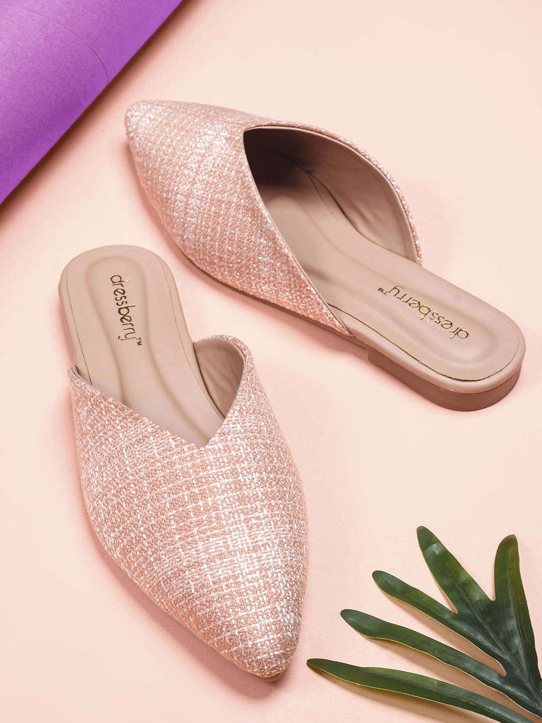 DressBerry Women Woven Design Pointed Toe Mules Flats