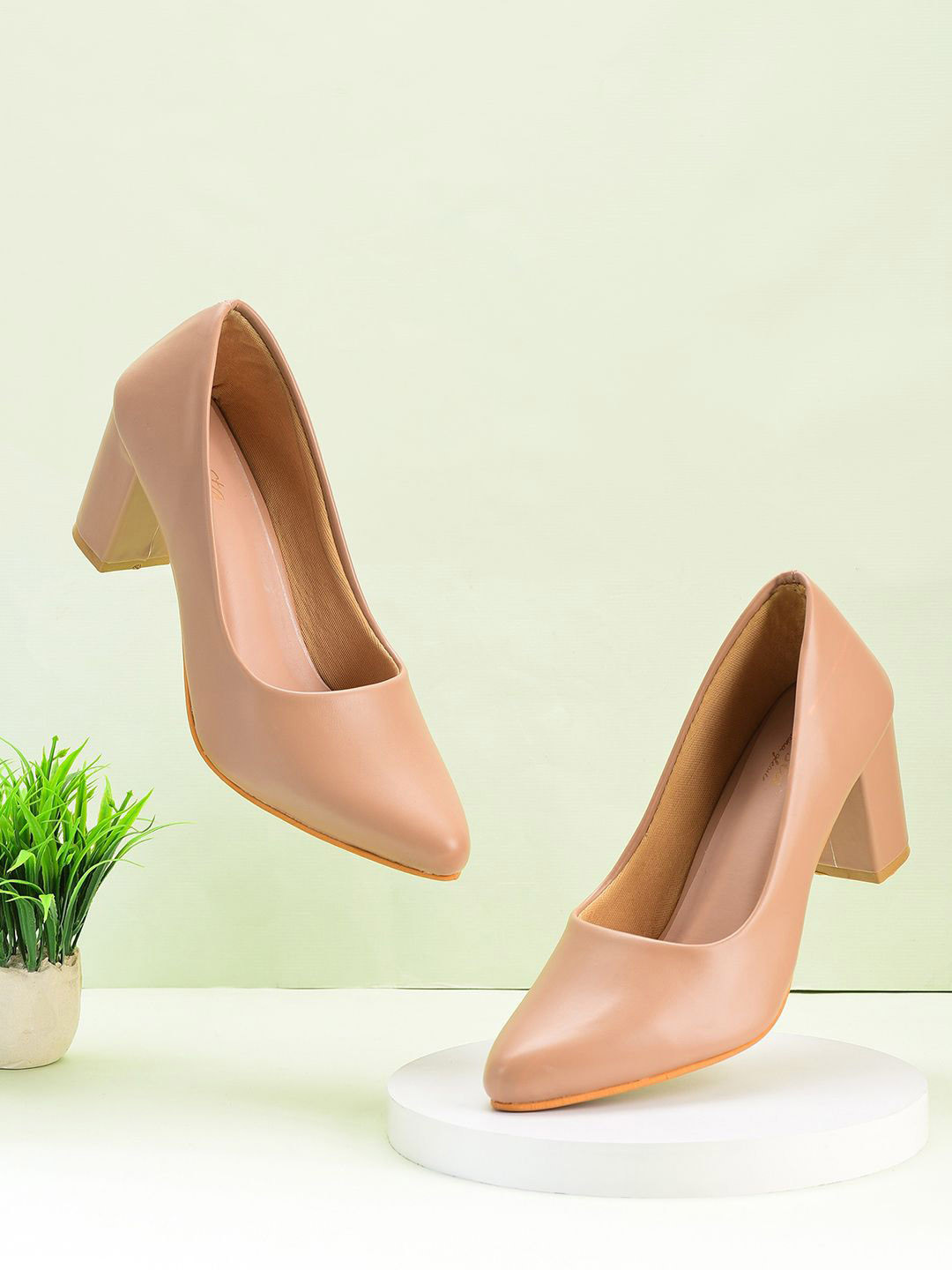 Snasta Women Cushioned Insole Soft Fabric Inner Lining Block Heel Pumps