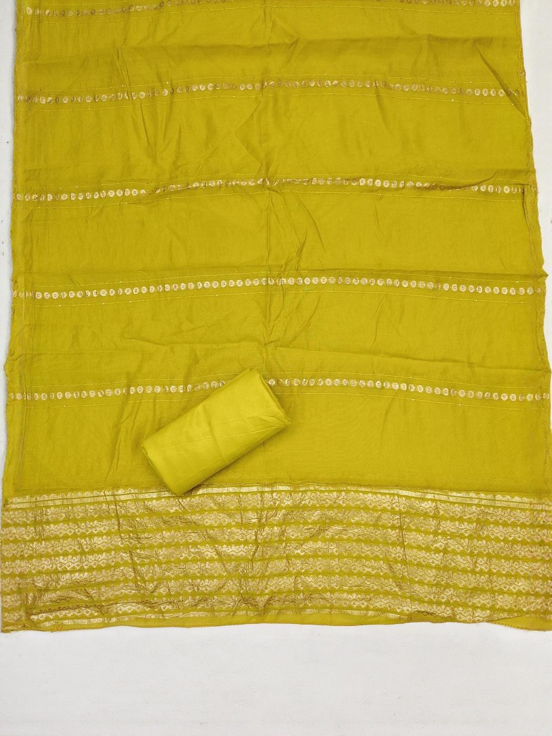 KALINI Green Chanderi Silk Embroiderd Coding Work Unstitched Dress Material