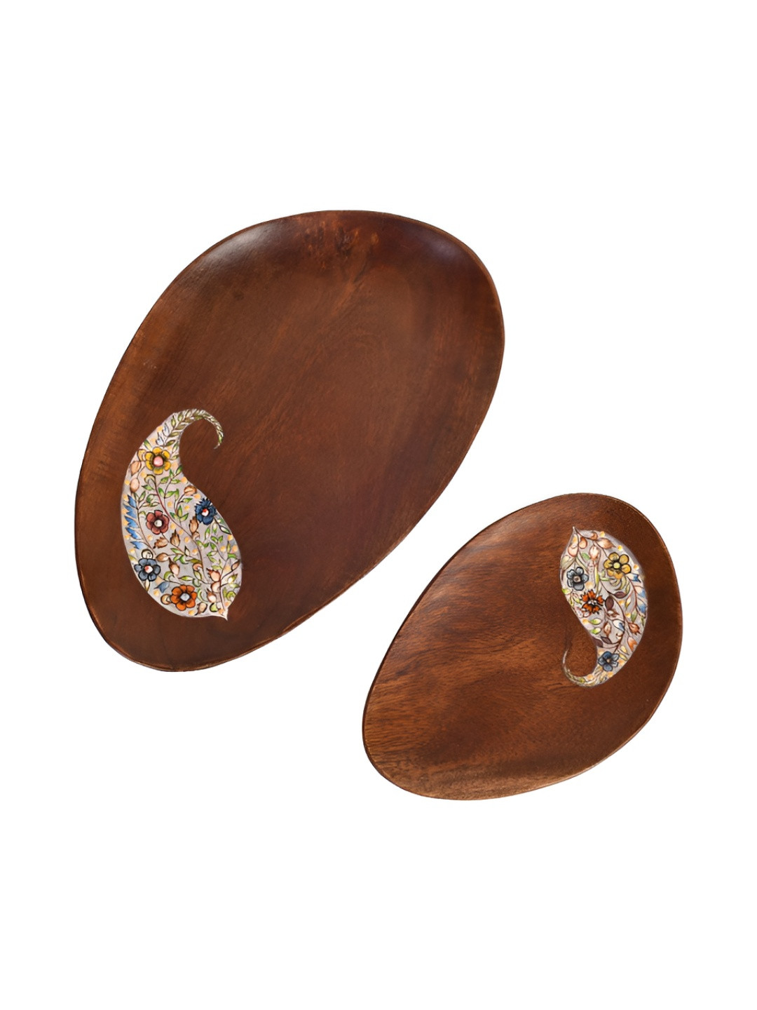 AAKRITI ART CREATIONS Brown Yin-Yang Set Of 2 Paisley Painting Platter Set