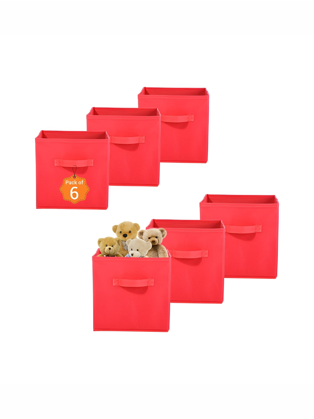 Aura 6 Pcs Red Non-Woven Folding Wardrobe Cloth Organiser Storage Toy Box