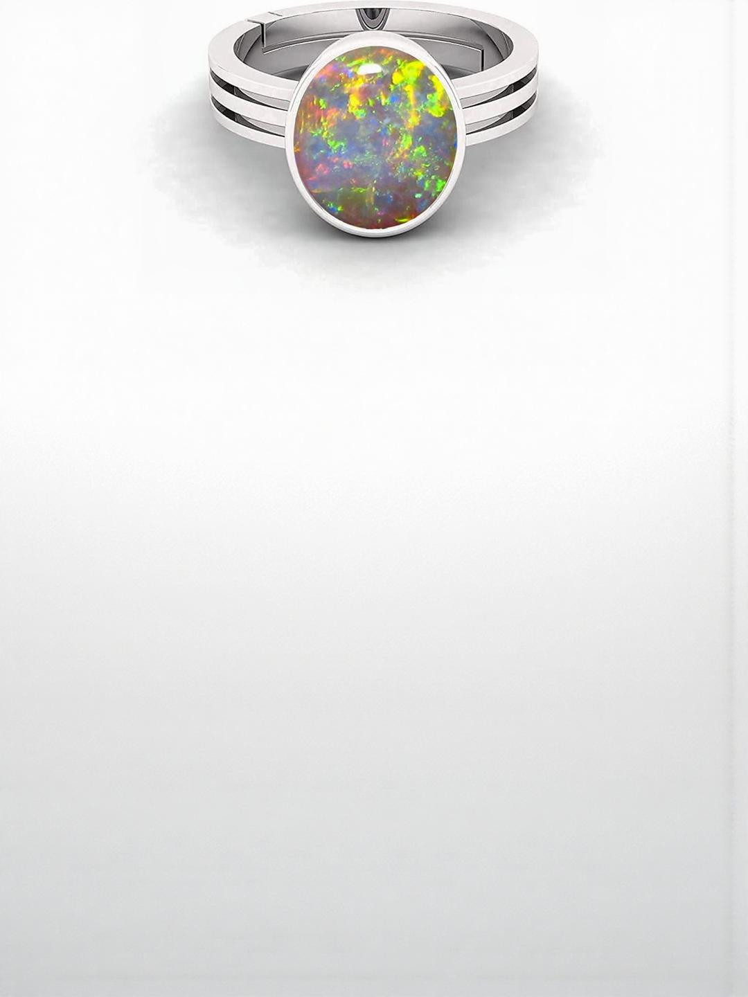 Sidharth Gems 7.25 Ratti 6.00 KT Silver Brass Plated Opal Ring