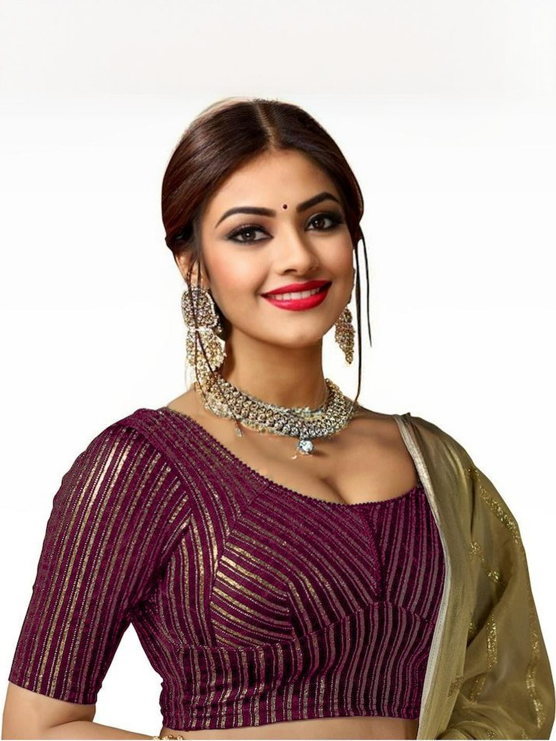 PU FASHION Striped U-Neck Saree Blouse