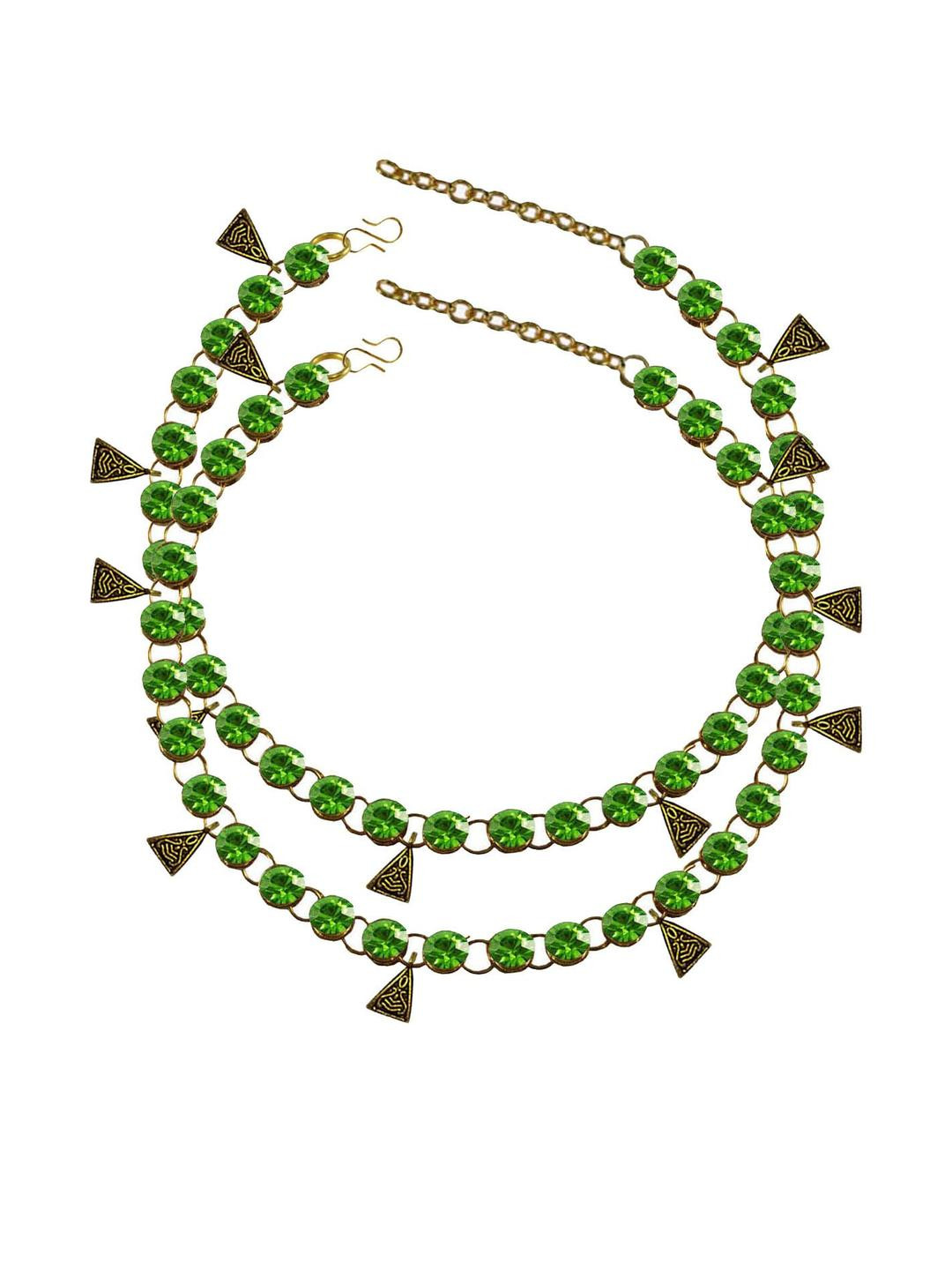 Vidhya Kangan Light Green Stone Stud-Gold Plated Brass Anklet