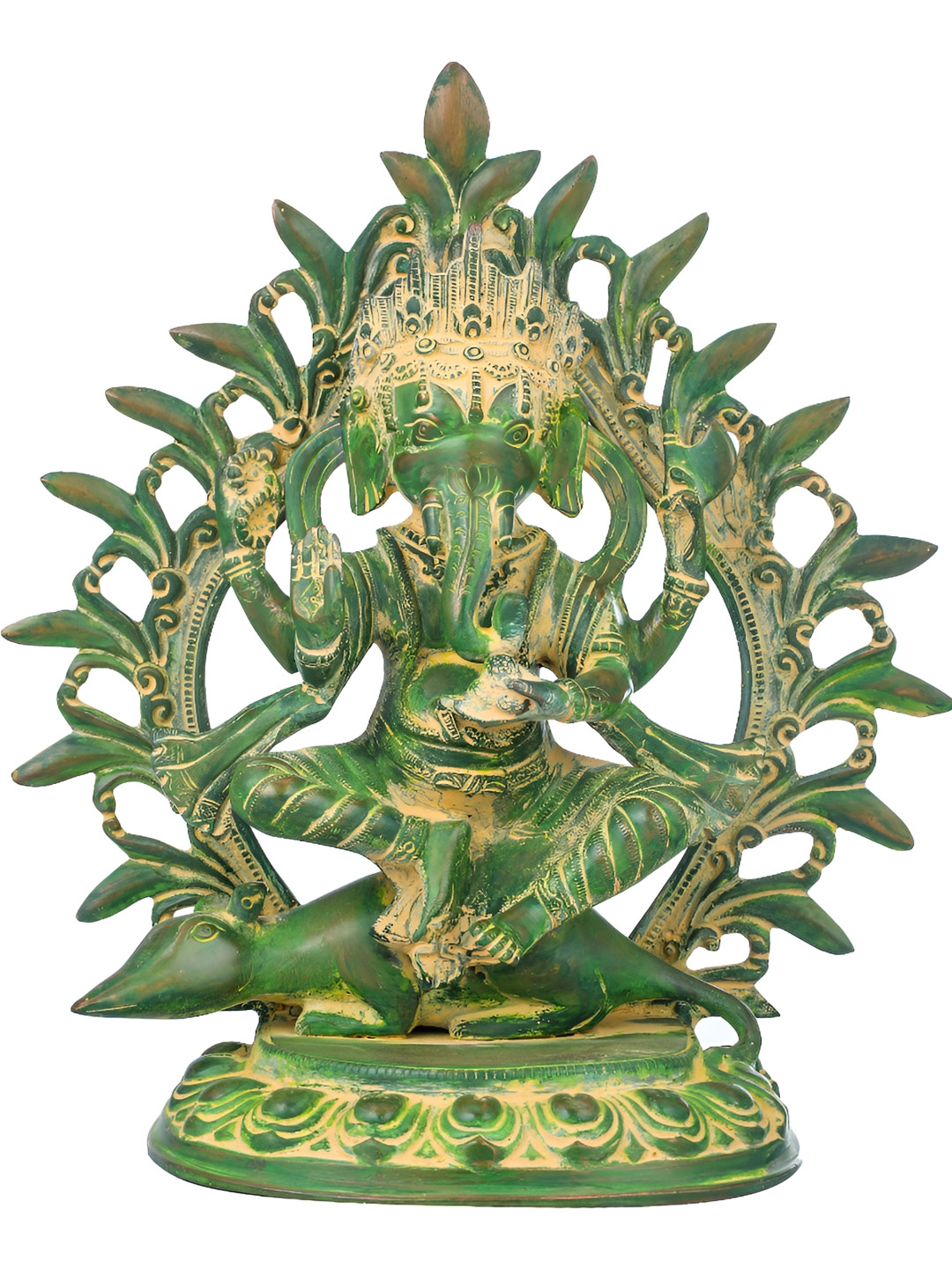 Exotic India Green & Brown Nepalese form of Ganesha Religious Idol Showpiece