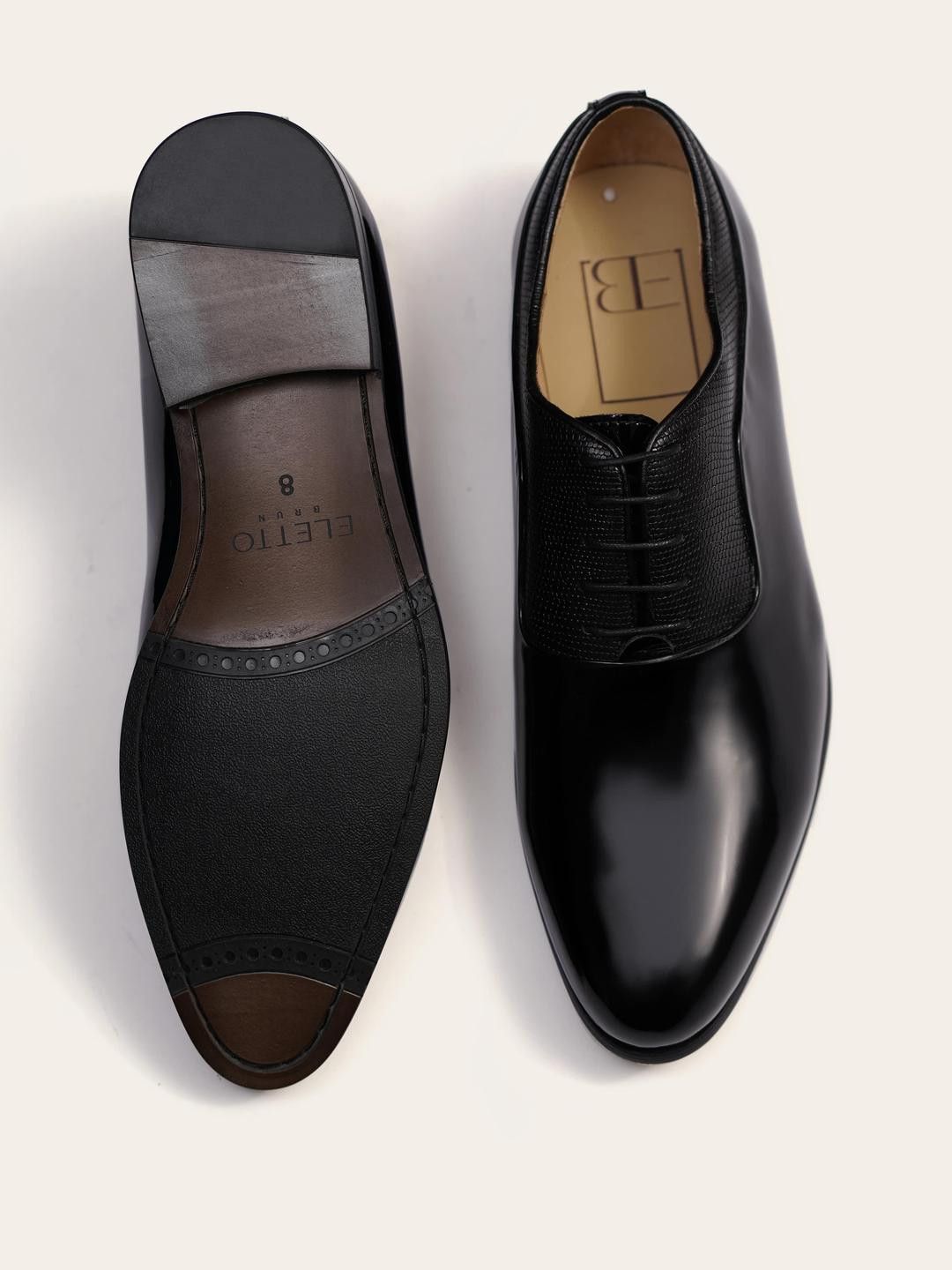 Eletto Brun Men Textured Patent Leather Loafers