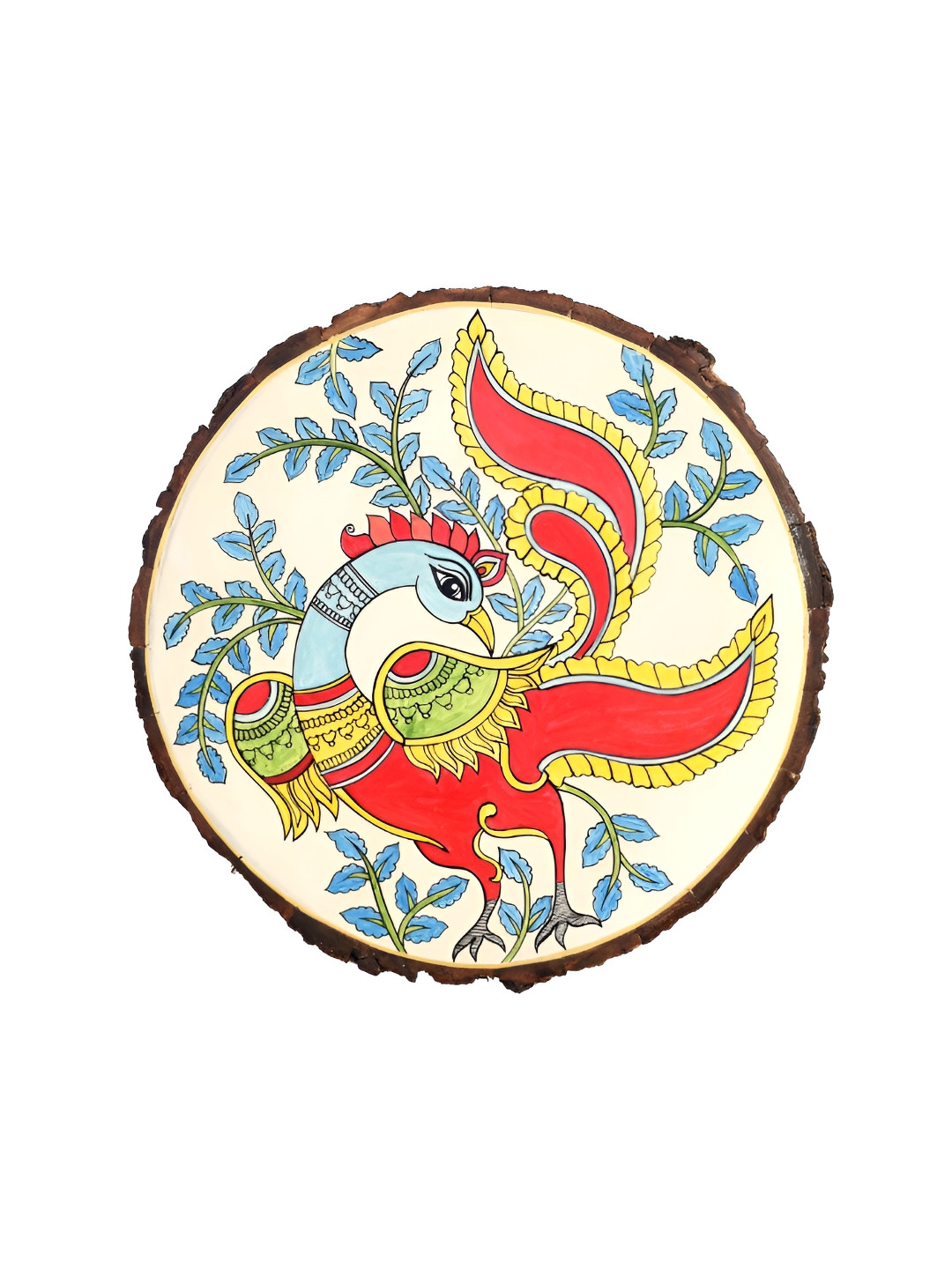 AAKRITI ART CREATIONS White Mayuri Wooden Wall Art With Fine Madhubani Artwork