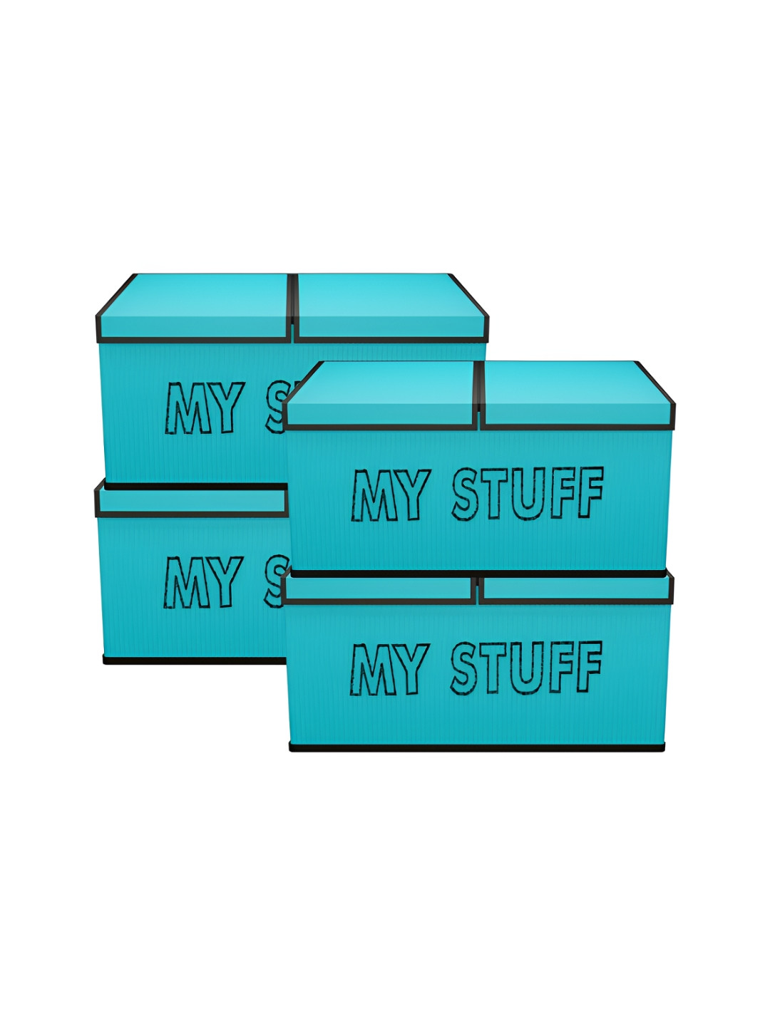 Aura Green & Black 4 Pieces Printed 2 Partition Storage Box Organisers