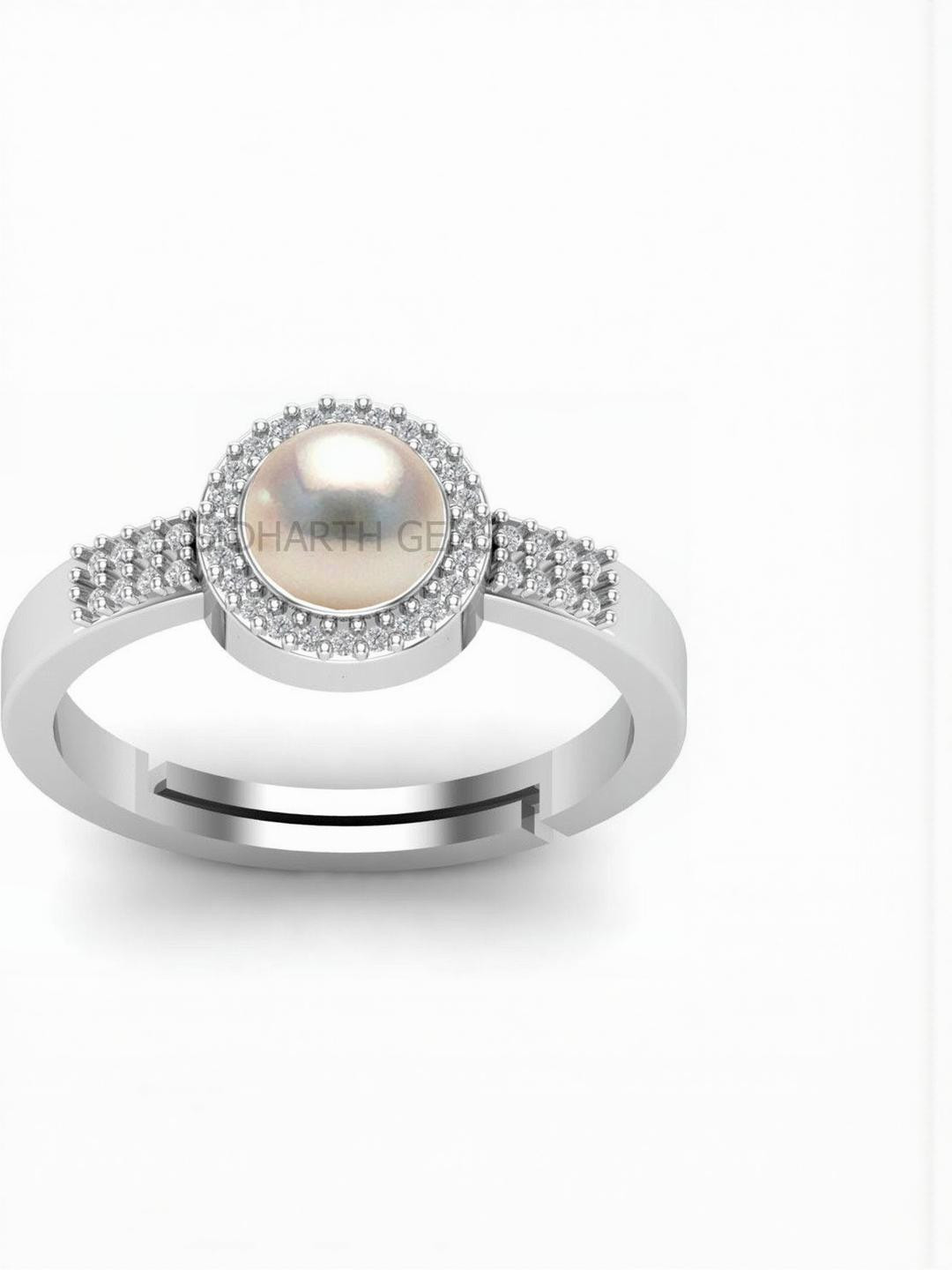 jemskart 11.25 Ratti 10.25 KT Pearl Moti Stone Adjustable Ring