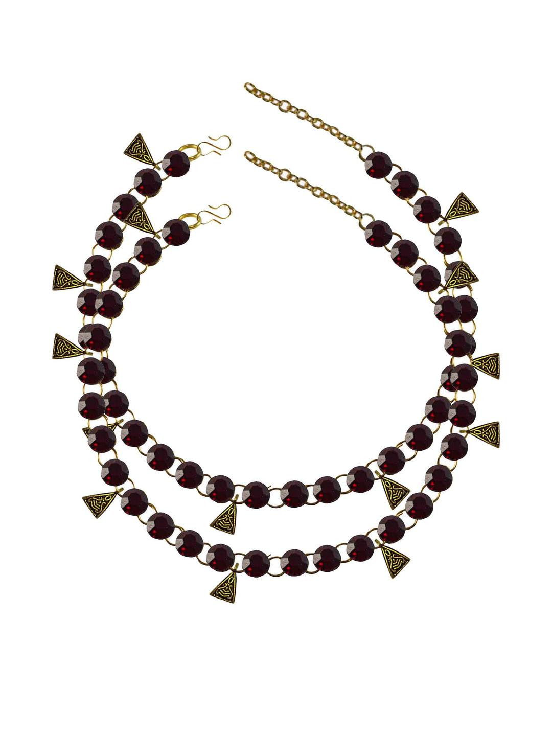 Vidhya Kangan Maroon Stone Stud-Gold Plated Brass Anklet