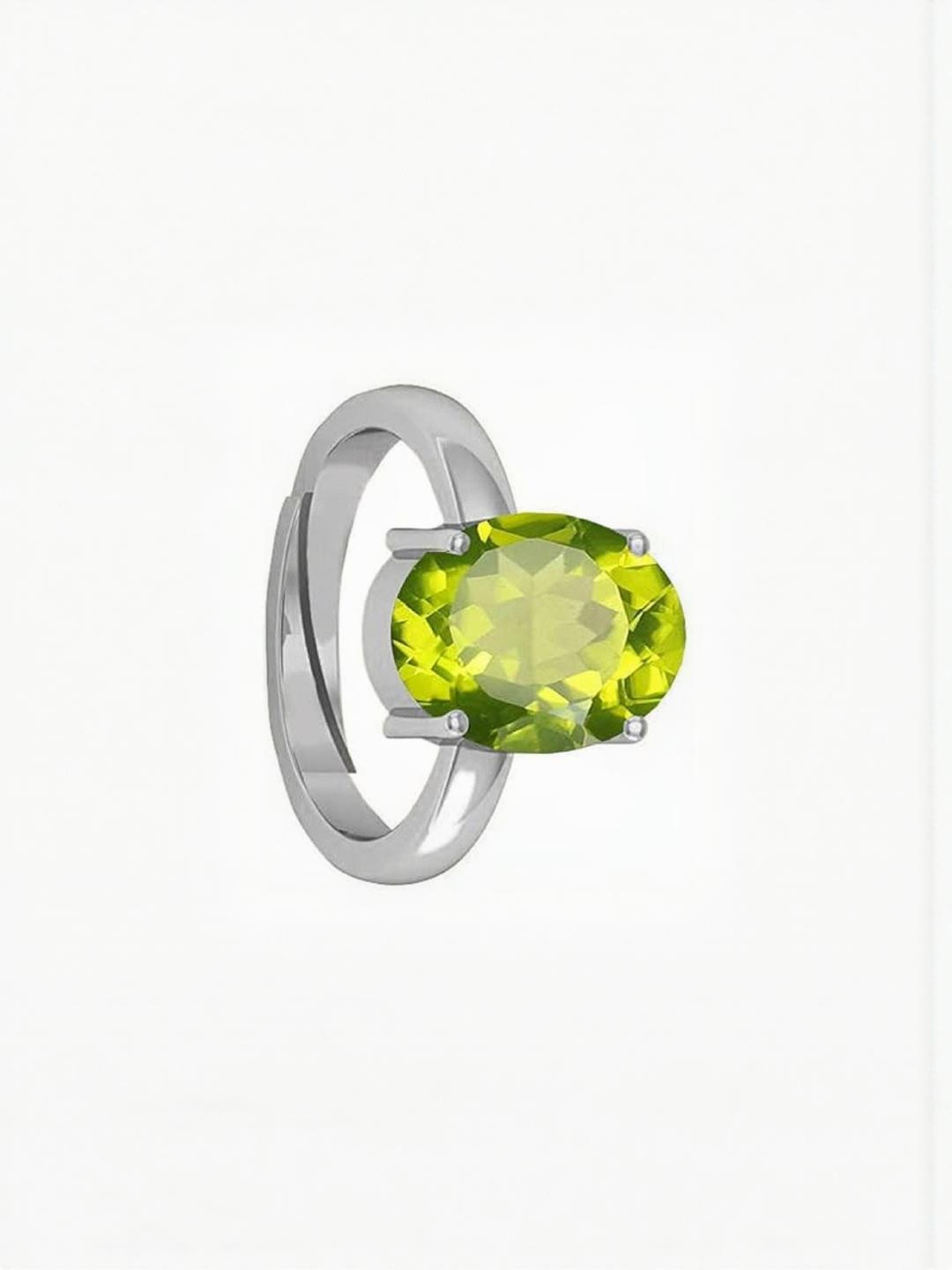 Sidharth Gems 10.25 Ratti 9.20 KT Green Peridot GemStone Adjustable Brass Ring