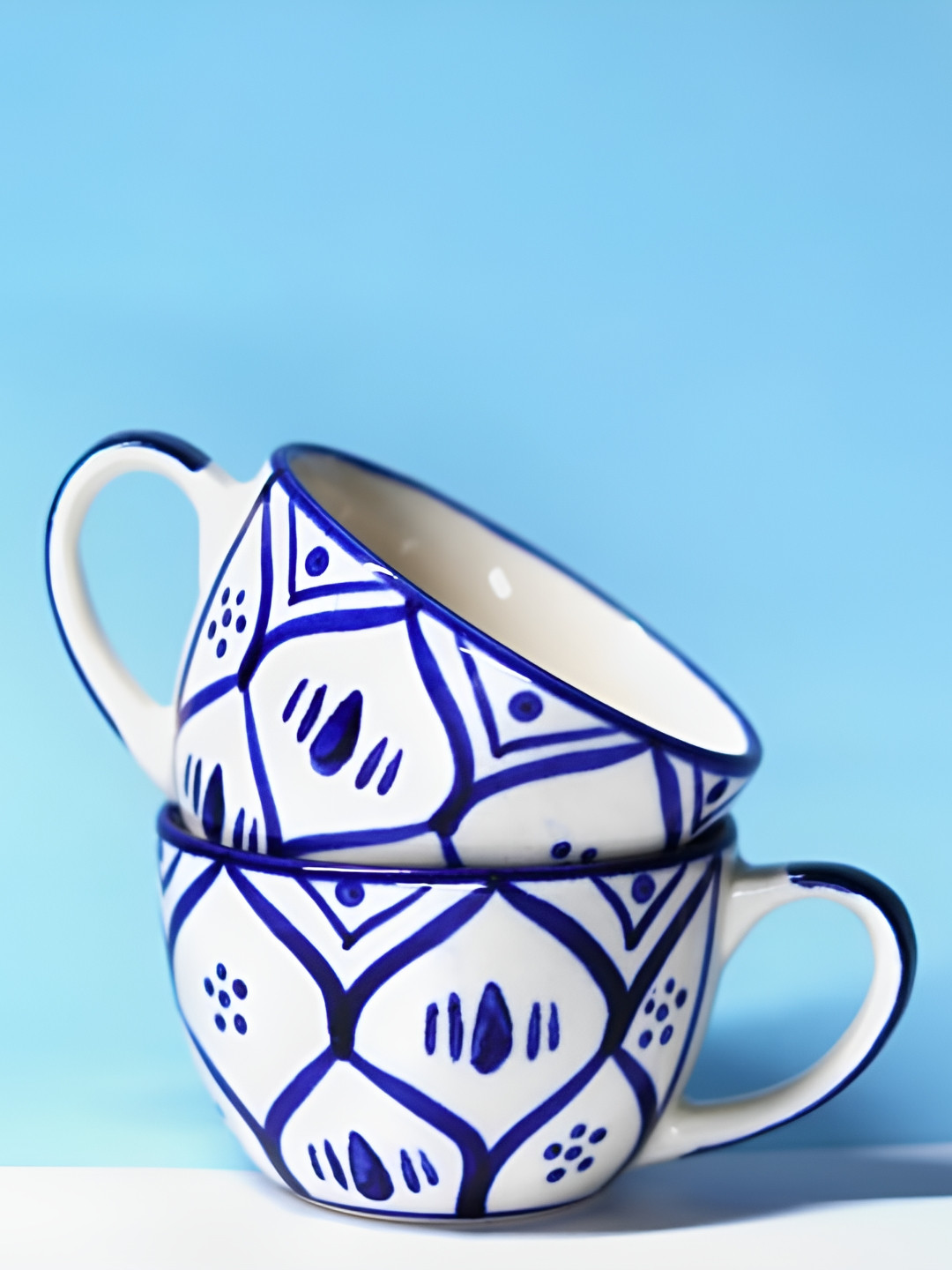 Rare Planet Pack of 2 Blue and White Ceramic Coffee Mugs