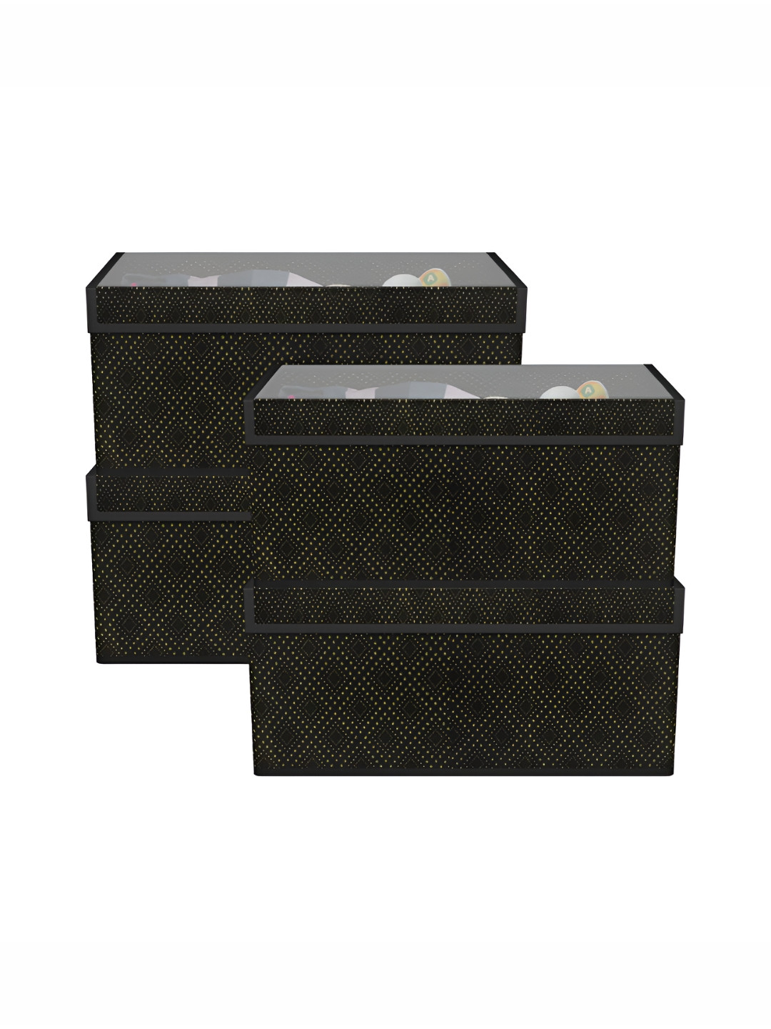Aura 4 Pcs Black Storage Box Wardrobe Drawer Box with Transparent Lid