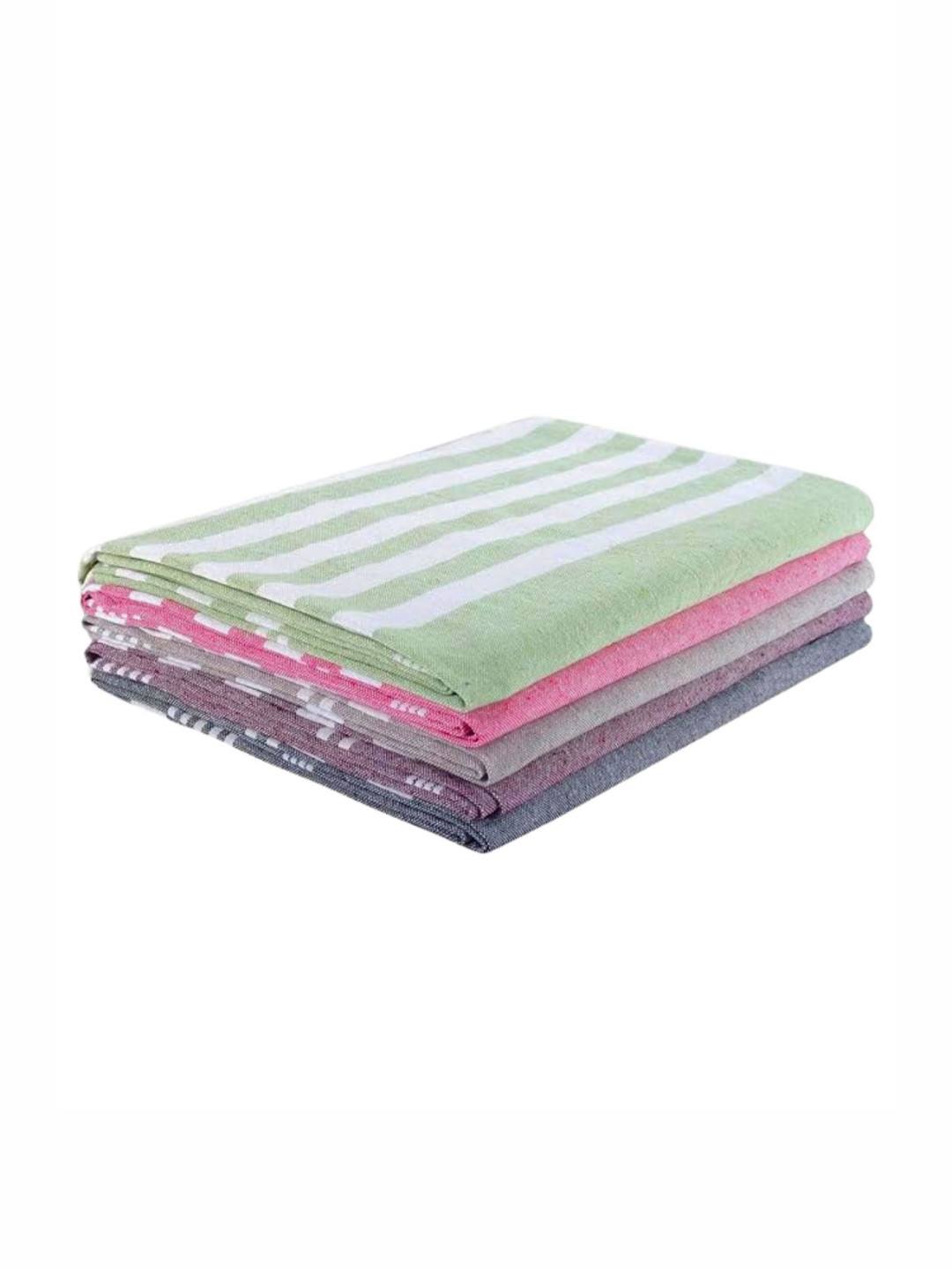 Aura 5Pcs Pink & Green Striped Pure Cotton Hand Towels
