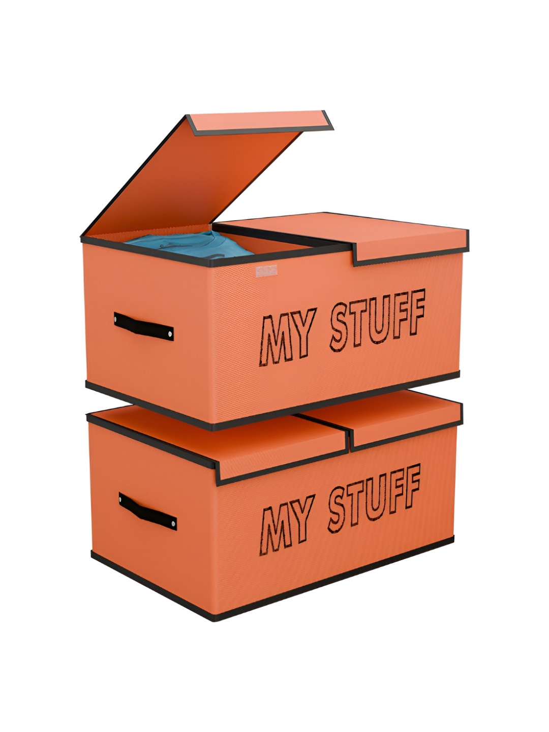 Aura Set of 2 Orange Storage Box for Wardrobe with Lid 2 Partition Closet Organisers