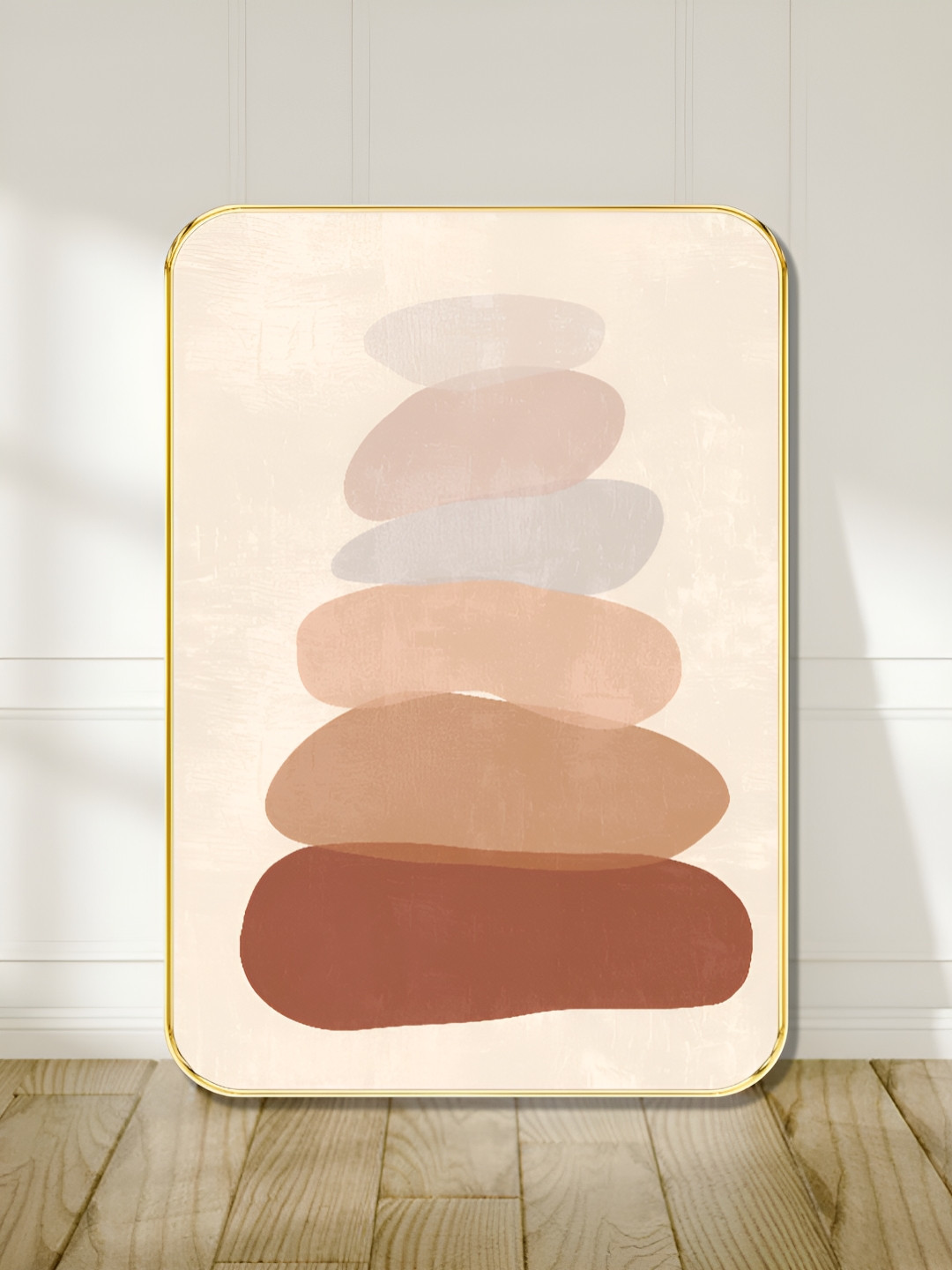 SAF Pink & Brown Stacked Stones Printed Wall Art