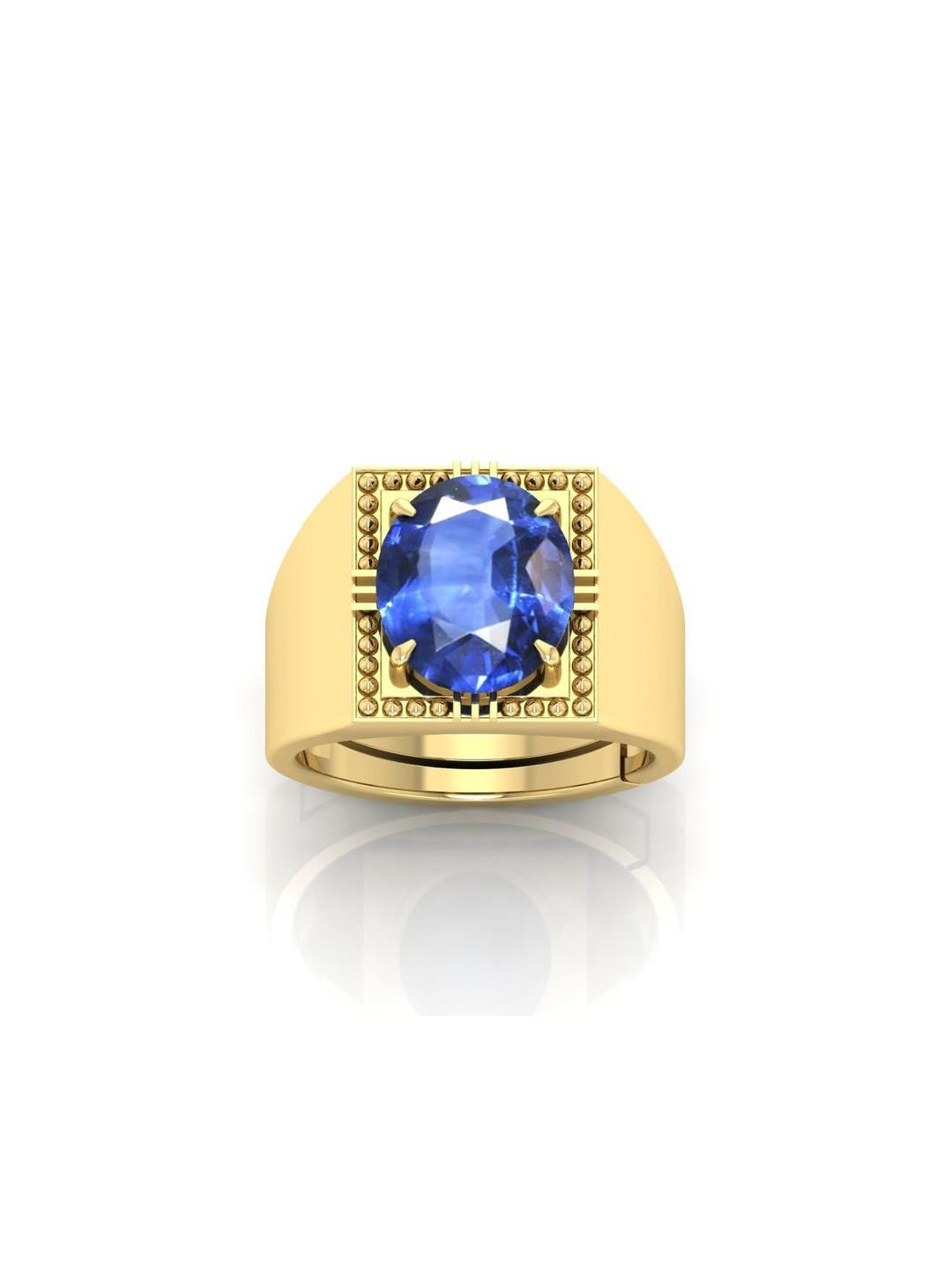 Pranjal Gems Unisex 11.25 Ratti Neelam Stone Studded Gold-Plated Adjustable Finger Ring
