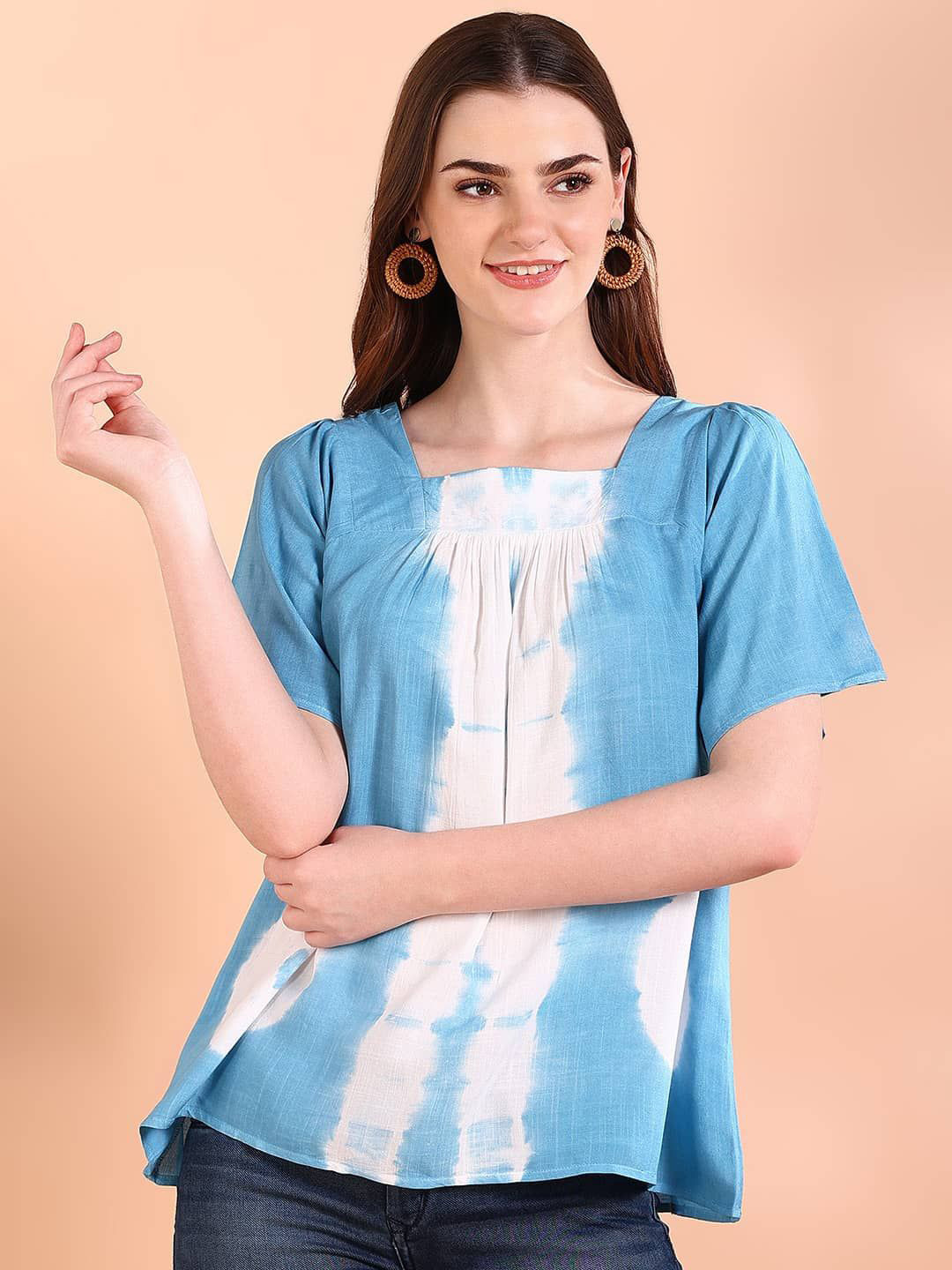 CORSICA Women Tie and Dyed Square Neck Regular Fit Top