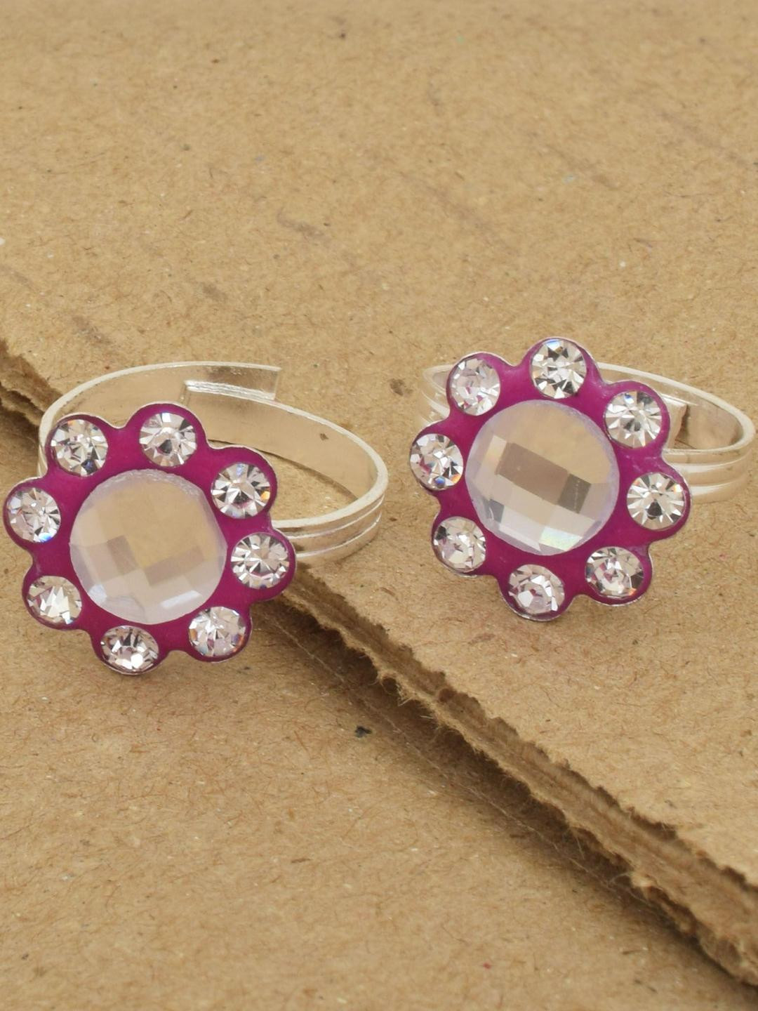 MEMOIR Silver plated Rani Pink colour Meenakari White CZ stylish foot ring toering Bichiya