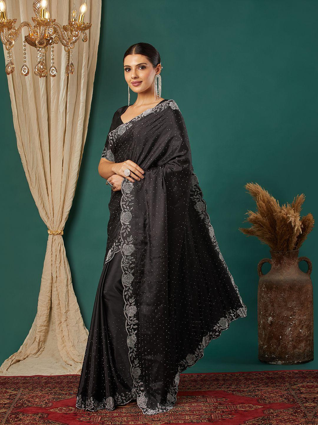 KALINI Black Satin Embellished Sarees
