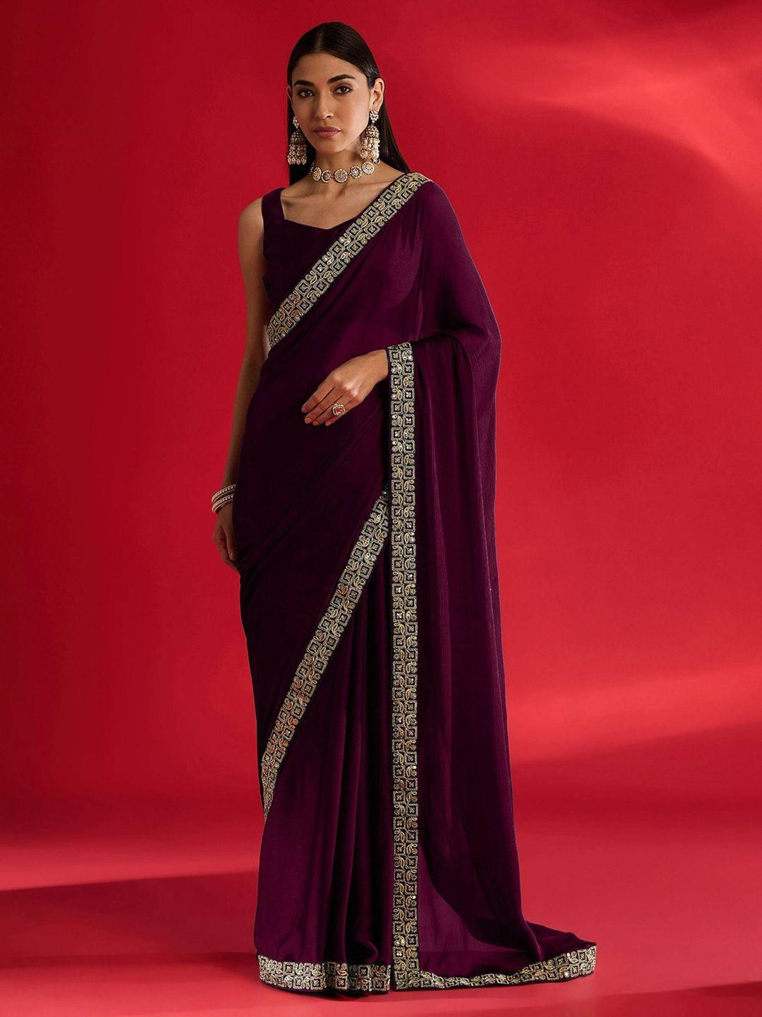 KALINI Purple Poly Crepe Embellished Sarees
