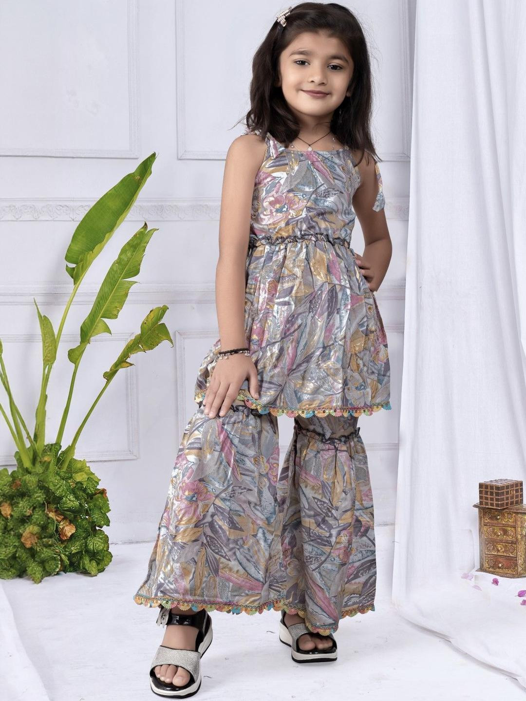 Hikuj Girls Ethnic Tropical Printed Kurta and Sharara Set