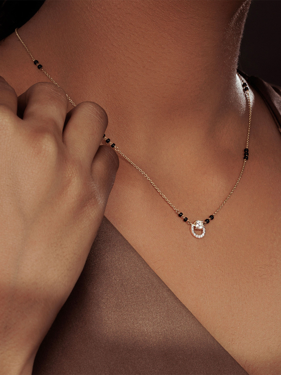 BHUMI09 Gold Plated Stone-Studded & Beaded Mangalsutra