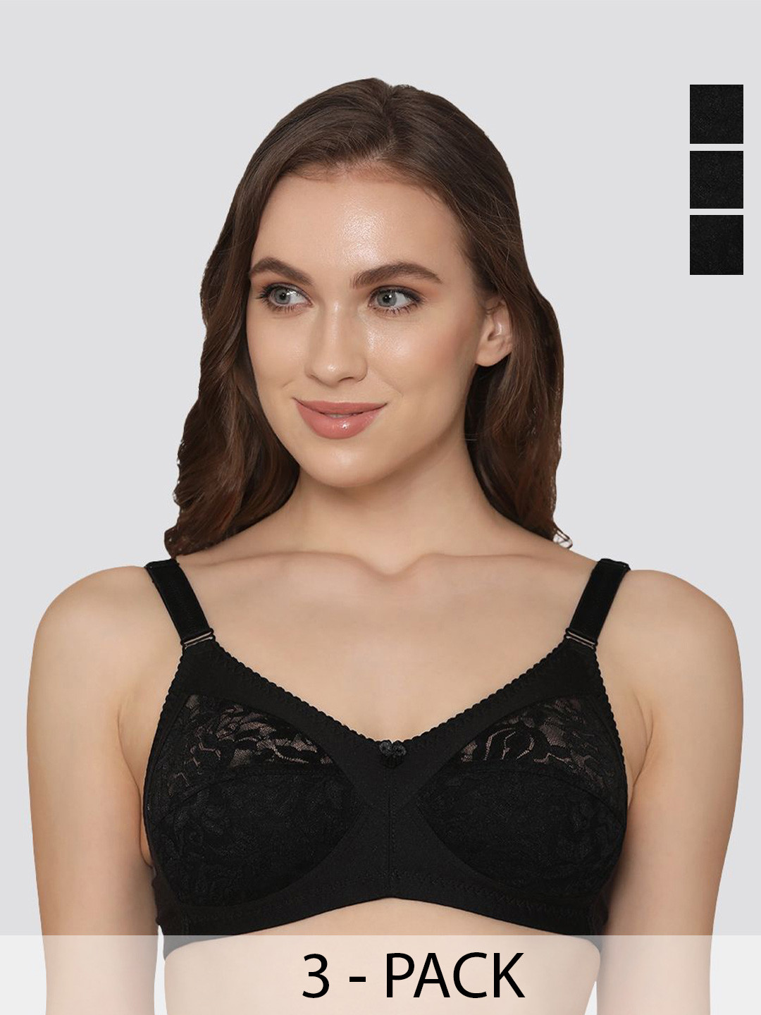 K LINGERIE Pack of 3 Clare Full Support Lace Bra