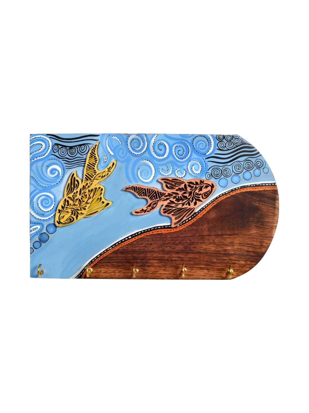 AAKRITI ART CREATIONS Brown & Blue Delphy Key Hanger With Fish Motif