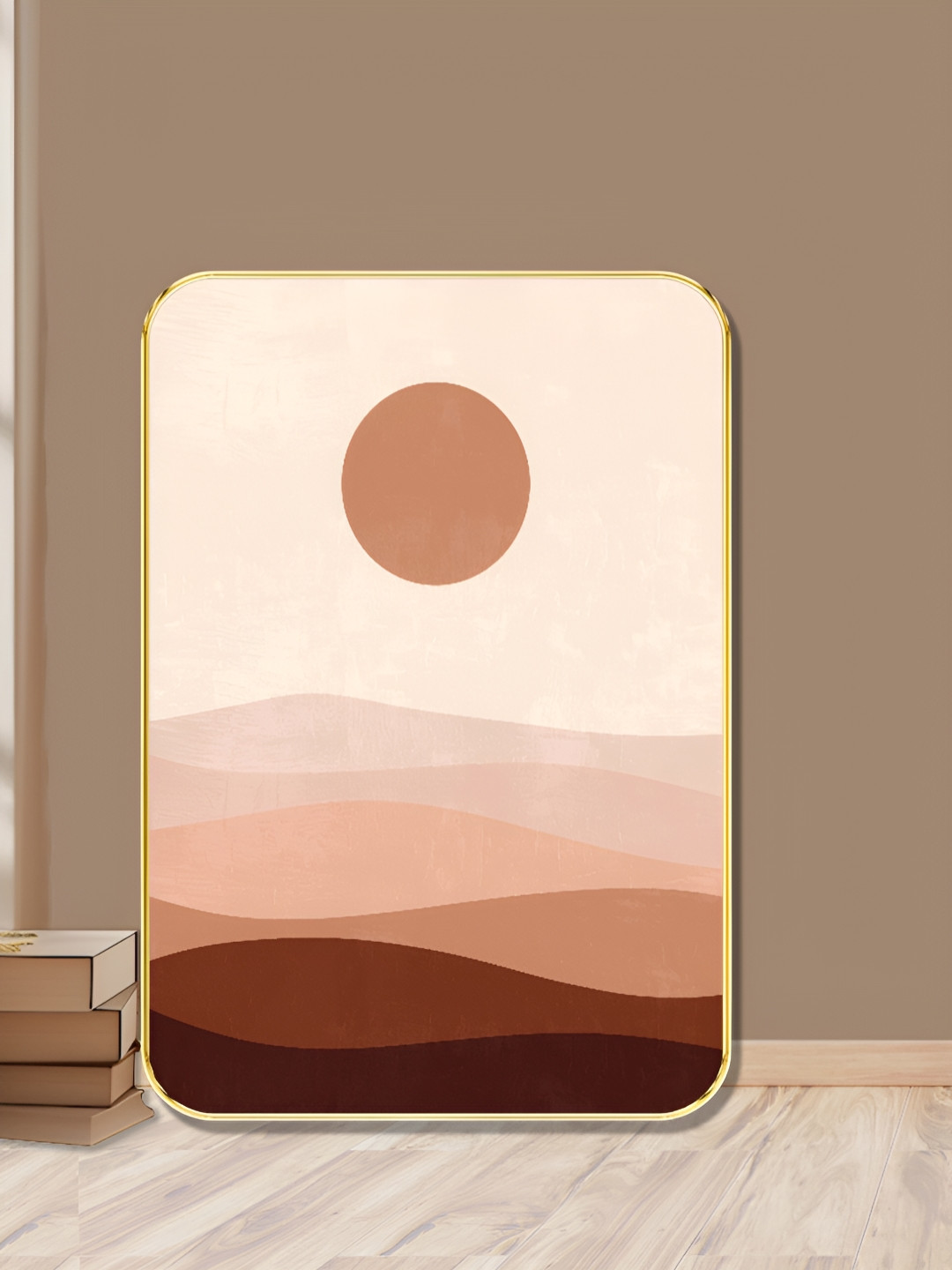 SAF White & Pink Minimalist Desert Sunset Wooden Wall Art
