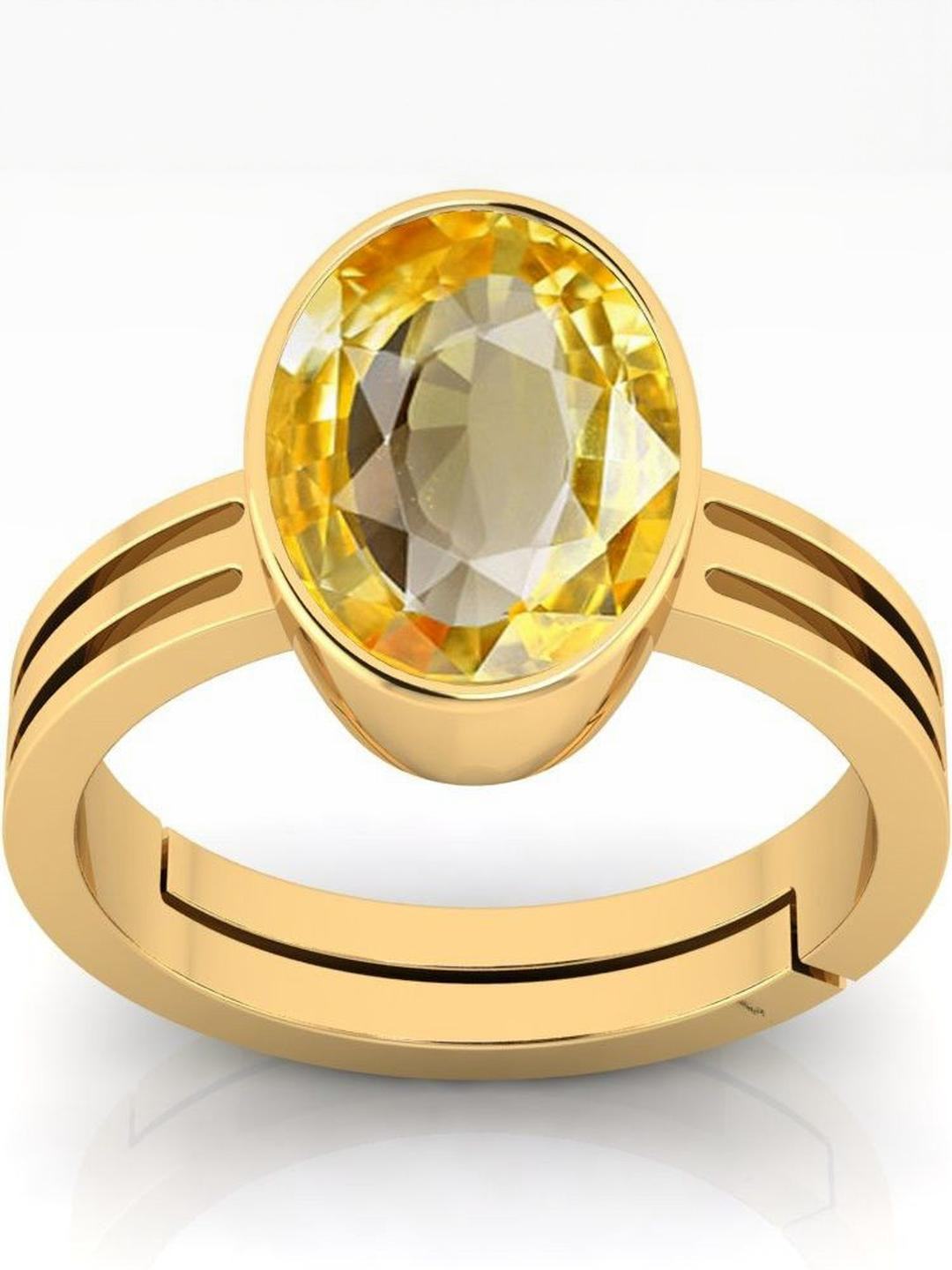 Sidharth Gems 7.25 Ratti 6.25 KT Yellow Sapphire Gemstone Gold Plated Ring