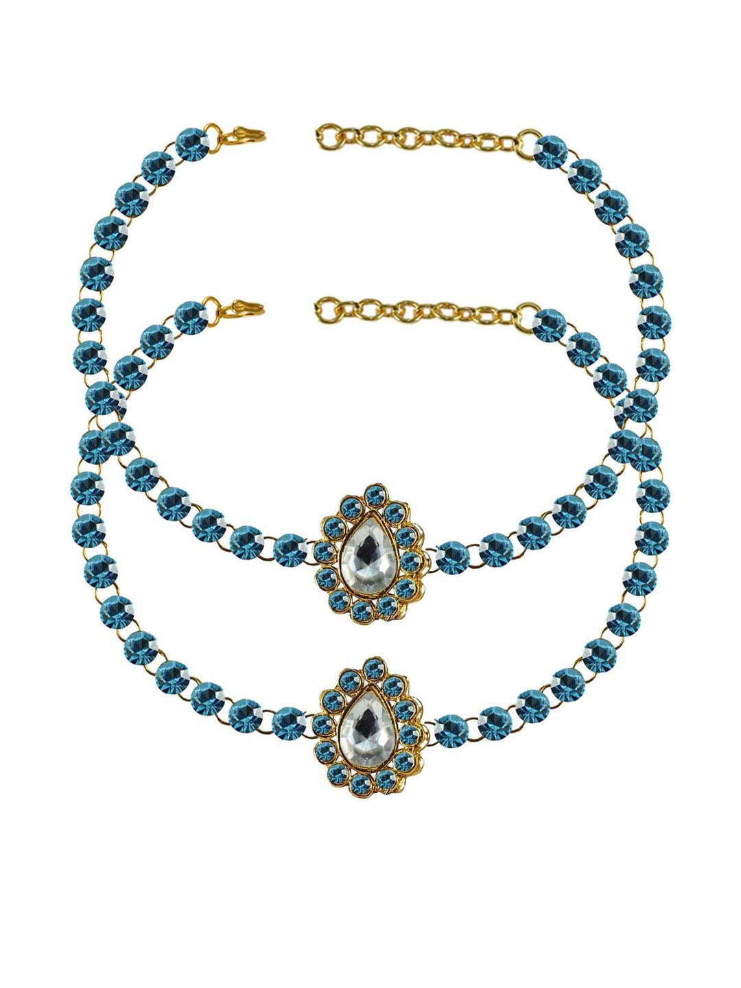 Vidhya Kangan Firozi Stone Stud-Gold Plated Brass Anklet