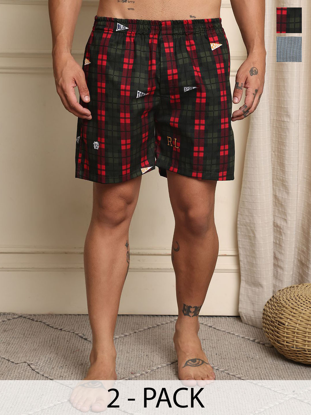 Mast & Harbour Pack Of 2 Checked Super Combed Cotton Boxers BOXCOM40-S
